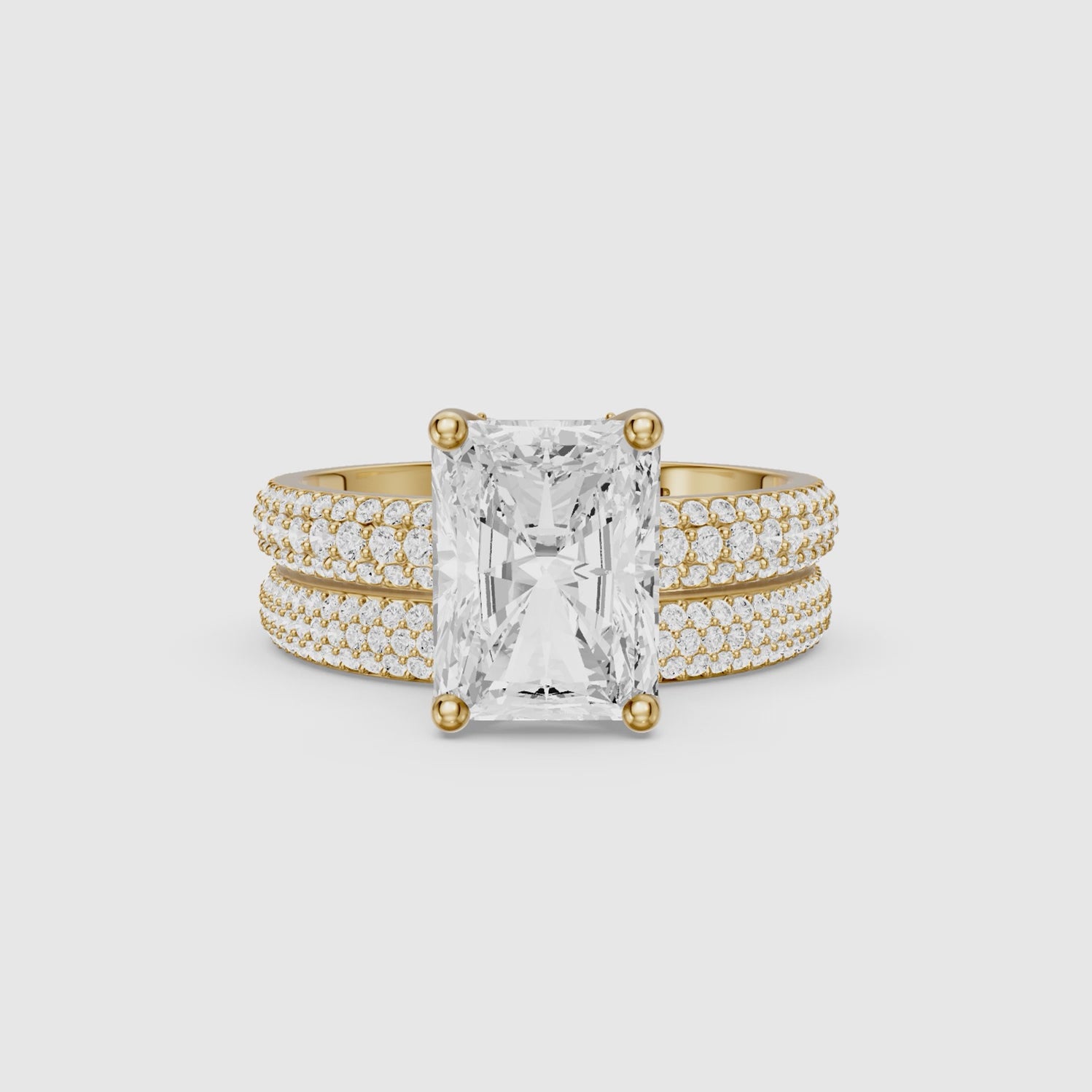 Load video: Luisa Radiant Cut Lab Grown Diamond Pave Scooped Hidden Halo Bridal Set