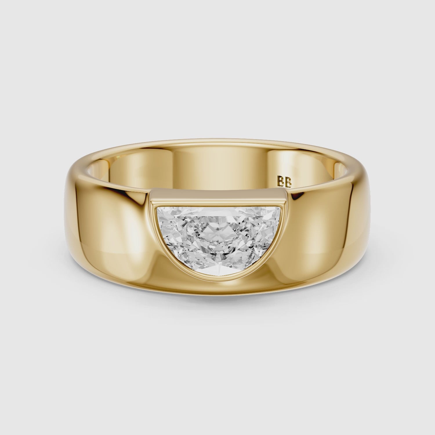 Load video: Coraline Half Moon Cut Lab Diamond Bezel Solitaire Cigar Band