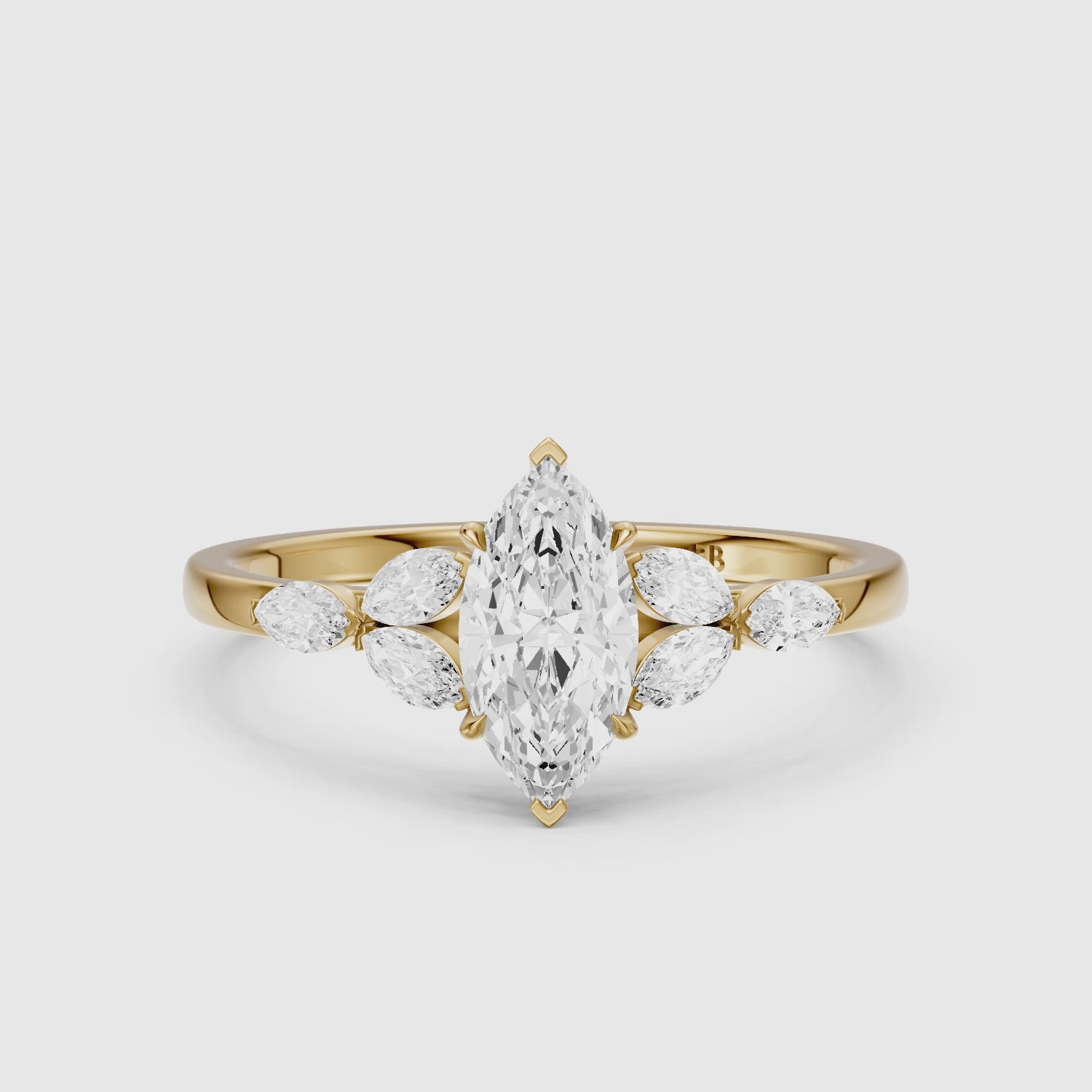 Load video: Wrenley Marquise Cut Lab Grown Diamond Ring with Marquise Side Stones