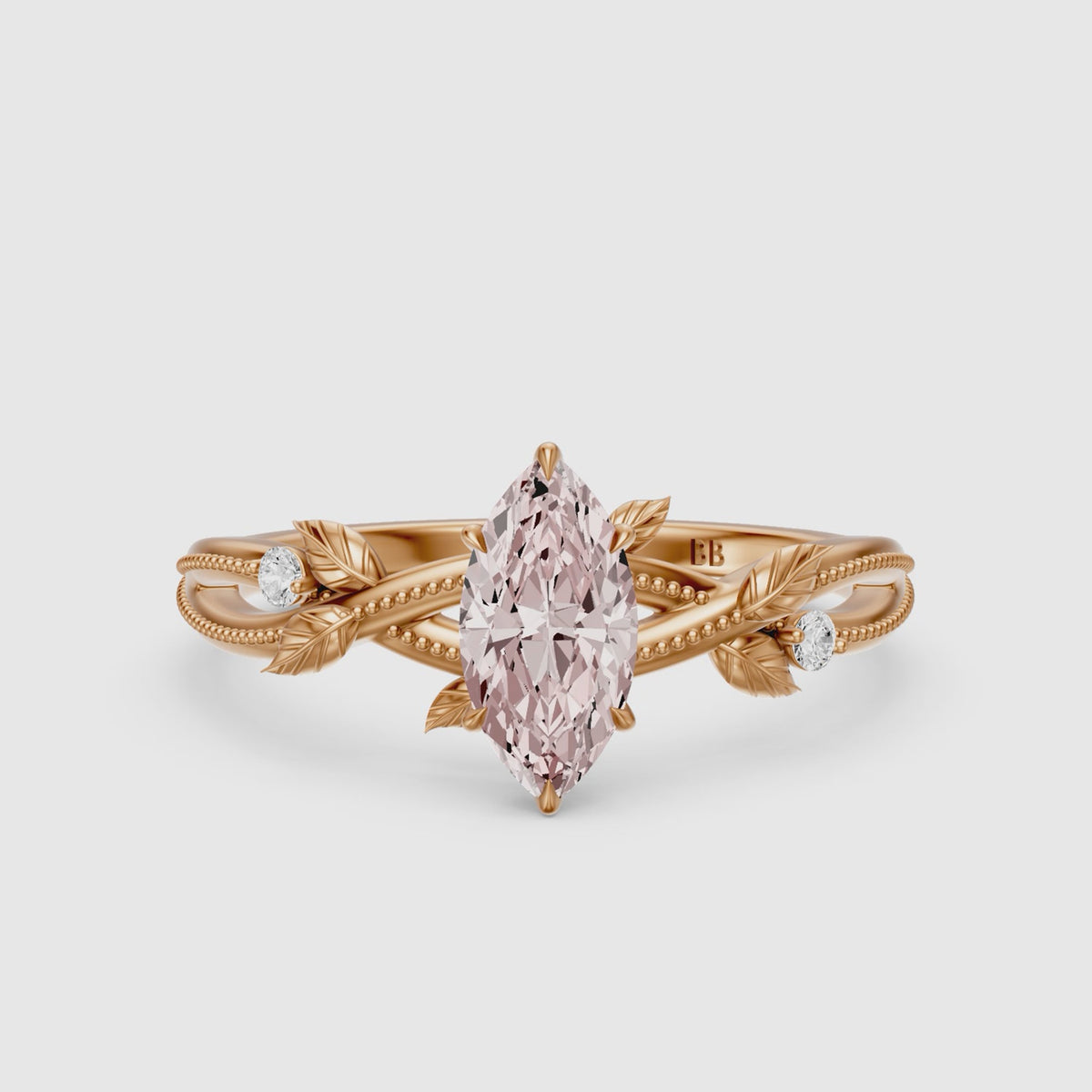 Load video: Bronte Marquise Pink Lab Grown Diamond Nature Inspired Split Shank Ring