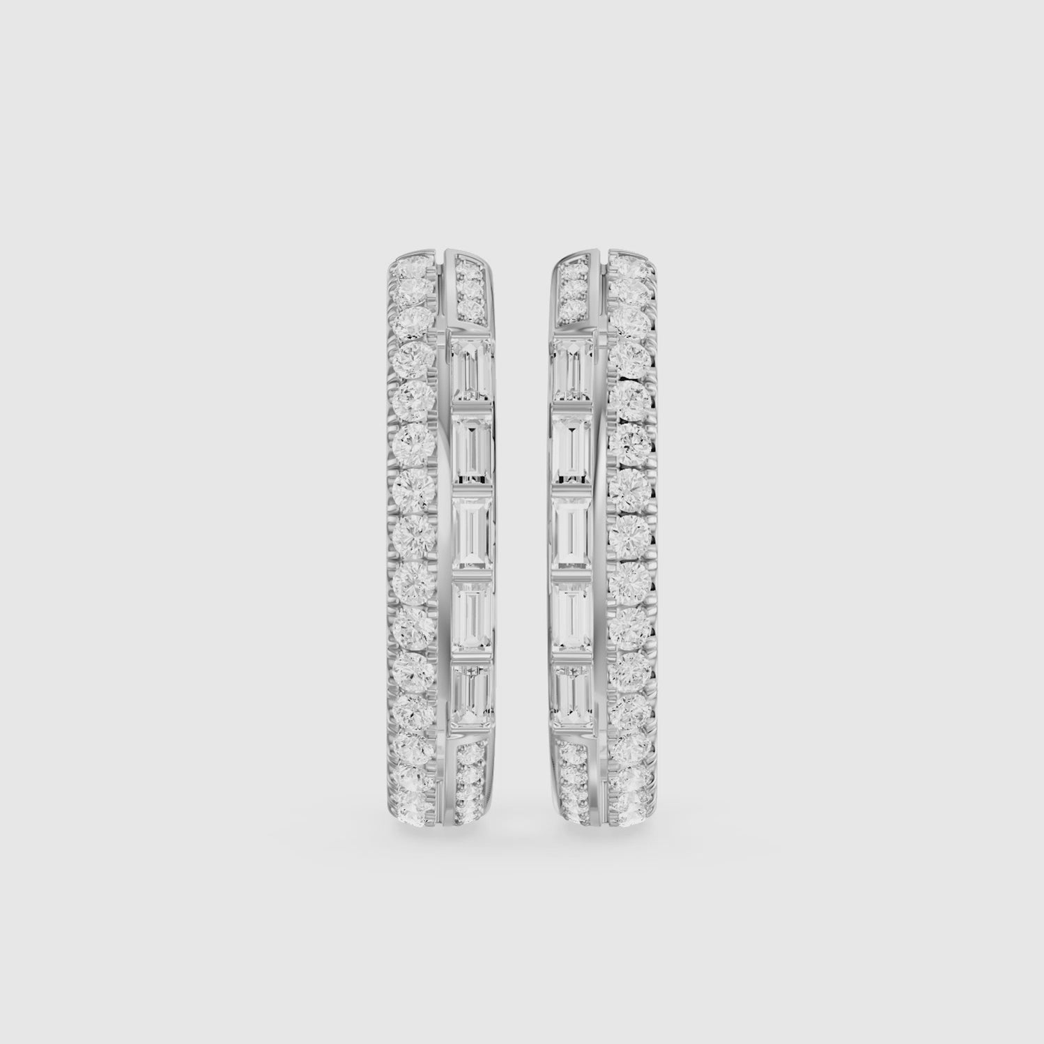 Load video: Sinead Baguette and Round Cut Lab Grown Diamond Hoop Earrings