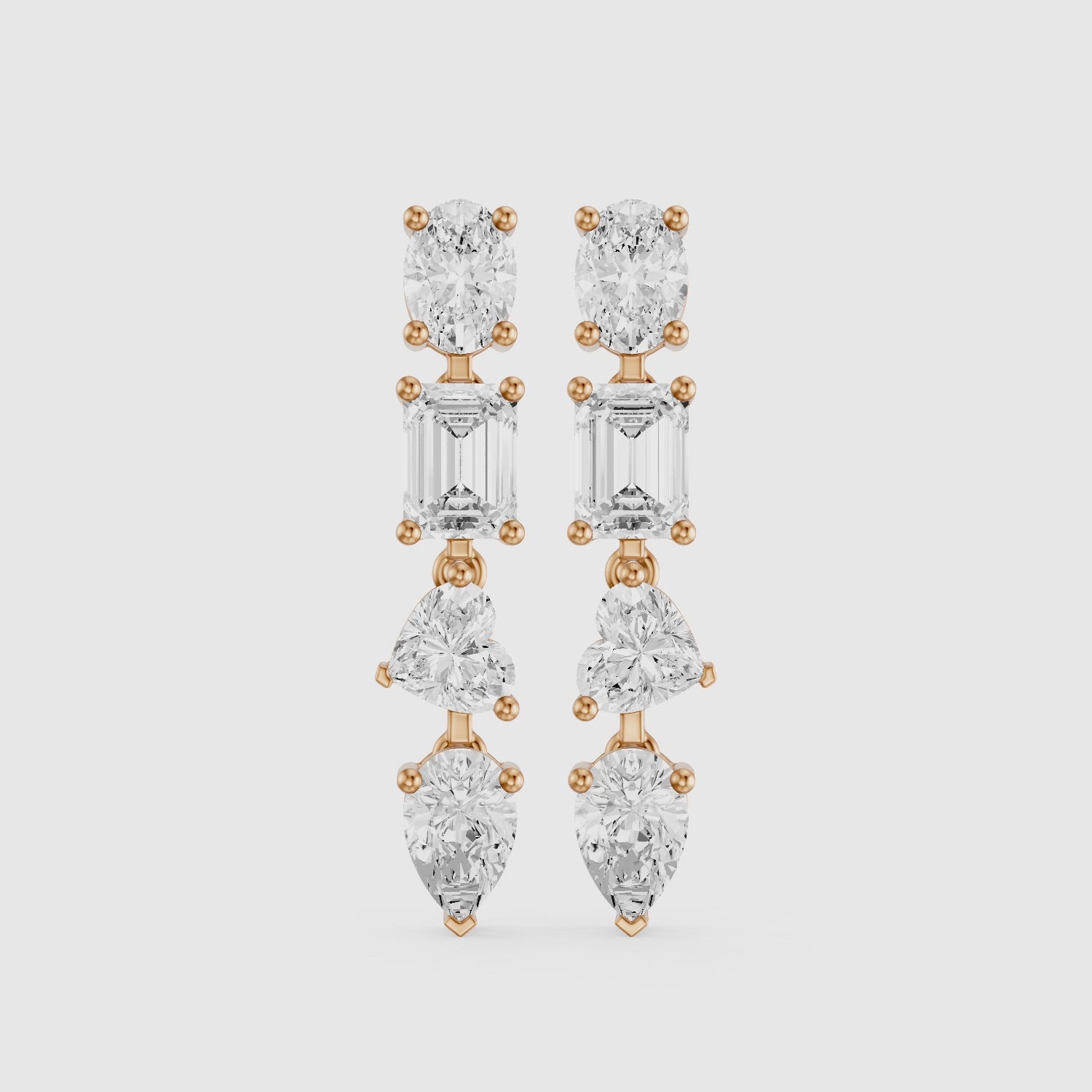 Load video: Queenie Oval, Emerald Cut, Heart, and Pear Lab Grown Diamond Drop Earrings