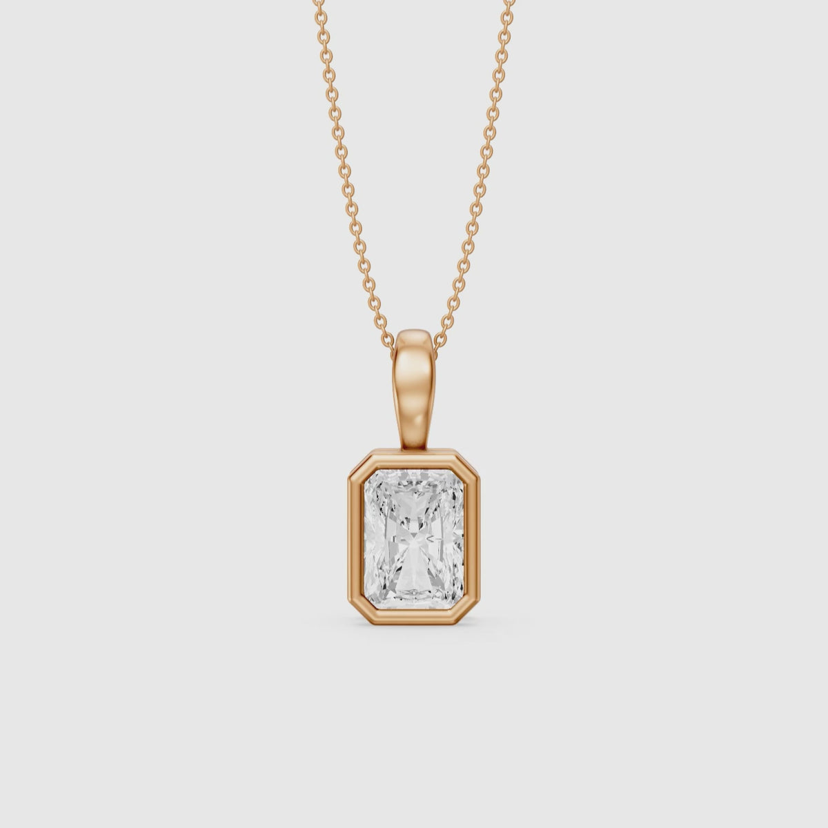 Load video: Camilla Radiant Lab Grown Diamond Bezel Solitaire Pendant