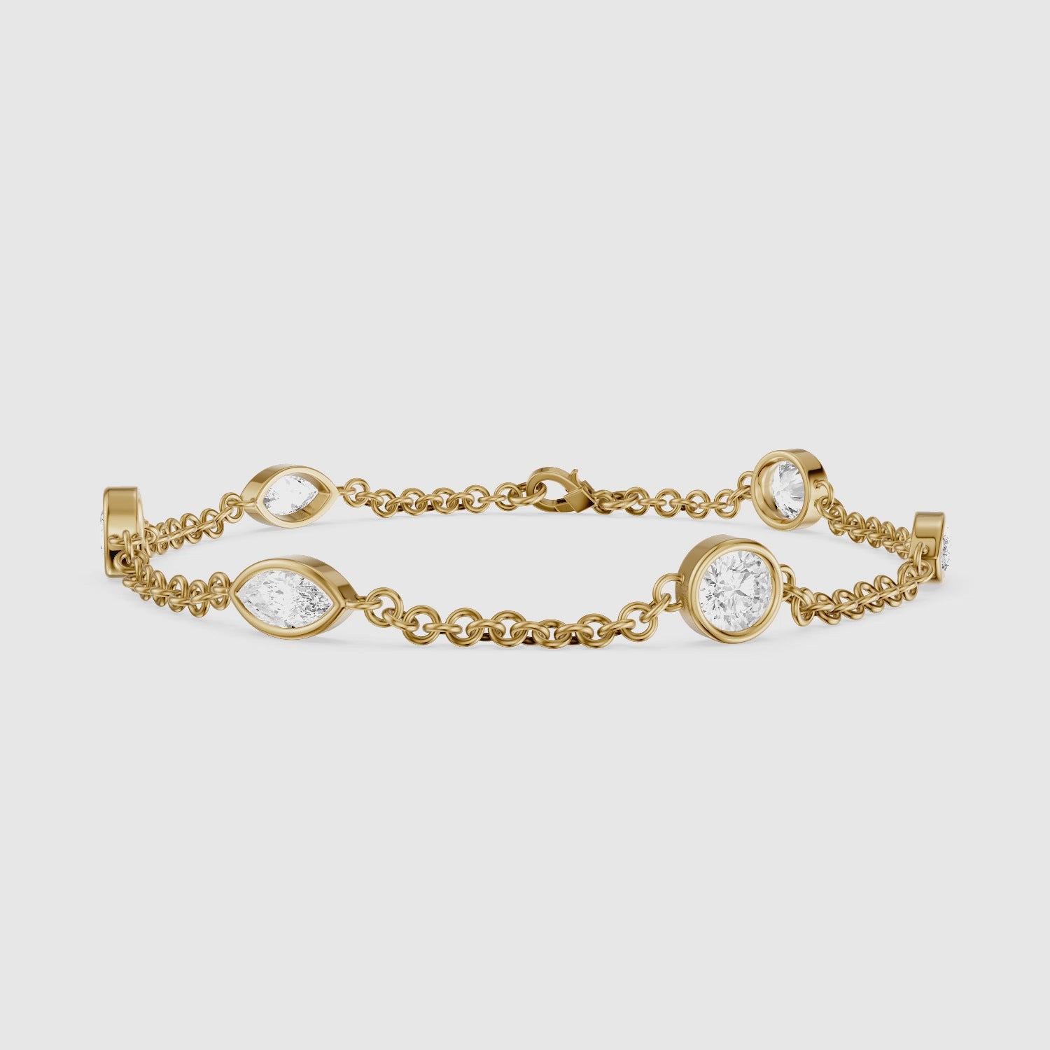 Load video: Erica Round and Marquise Lab Grown Diamond Station Chain Bracelet