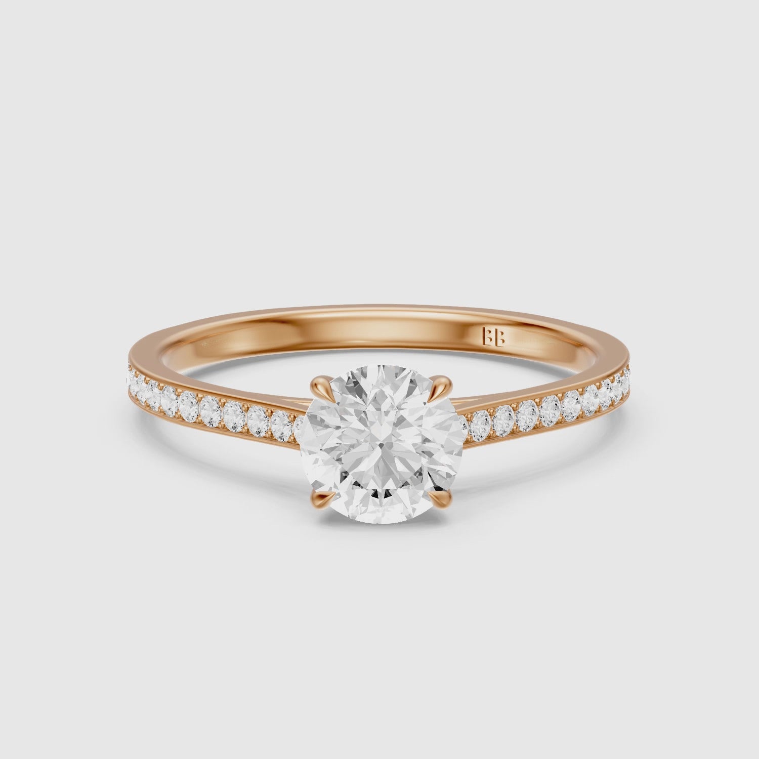 Load video: Kelsey Round Cut Side Stone Cathedral Lab Grown Diamond Ring
