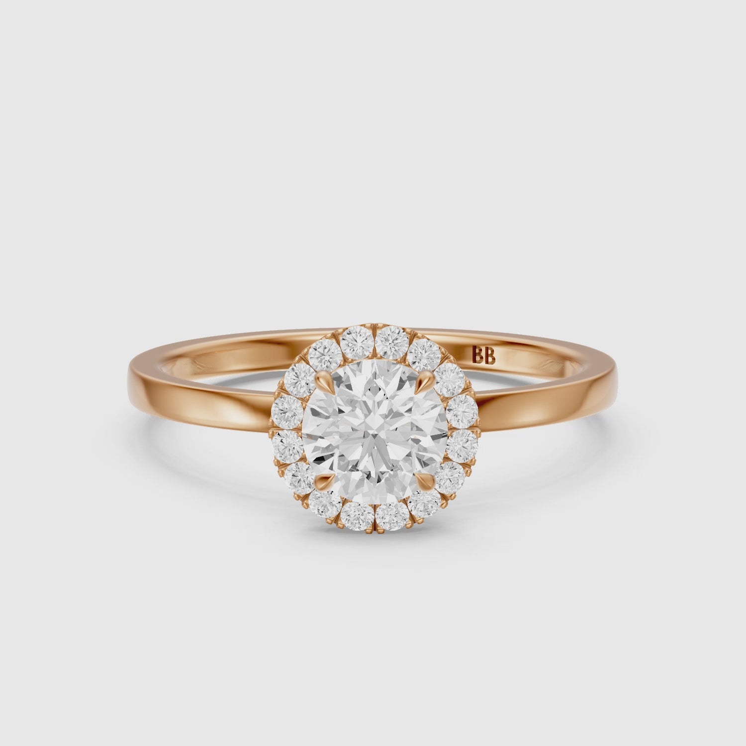 Load video: Aubrih Round Cut Halo Moissanite Diamond Engagement Ring
