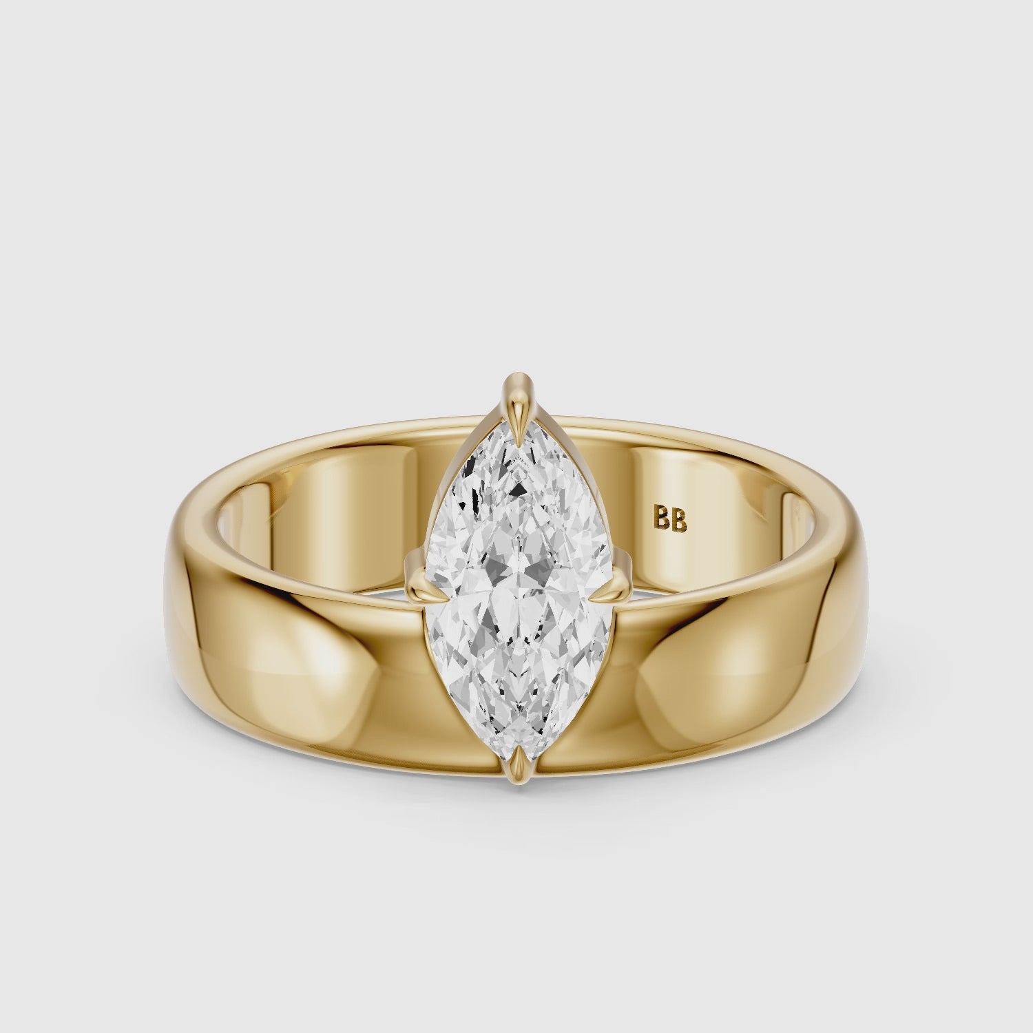 Load video: Leonor Marquise Cut Lab Diamond Solitaire Prong Set Cigar Band