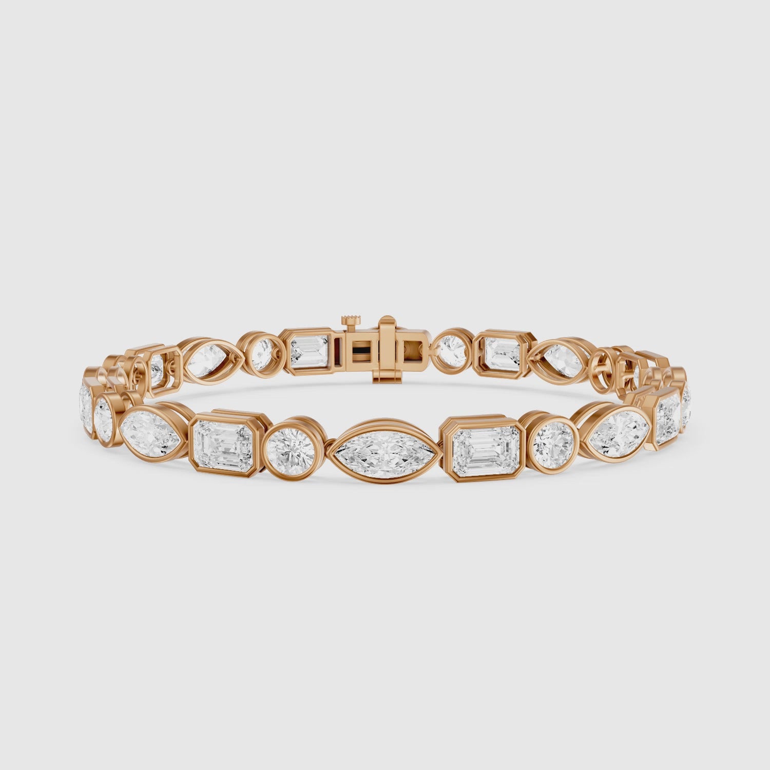 Load video: Wrenley Marquise, Round and Emerald Cut Lab Grown Diamond Bezel Tennis Bracelet