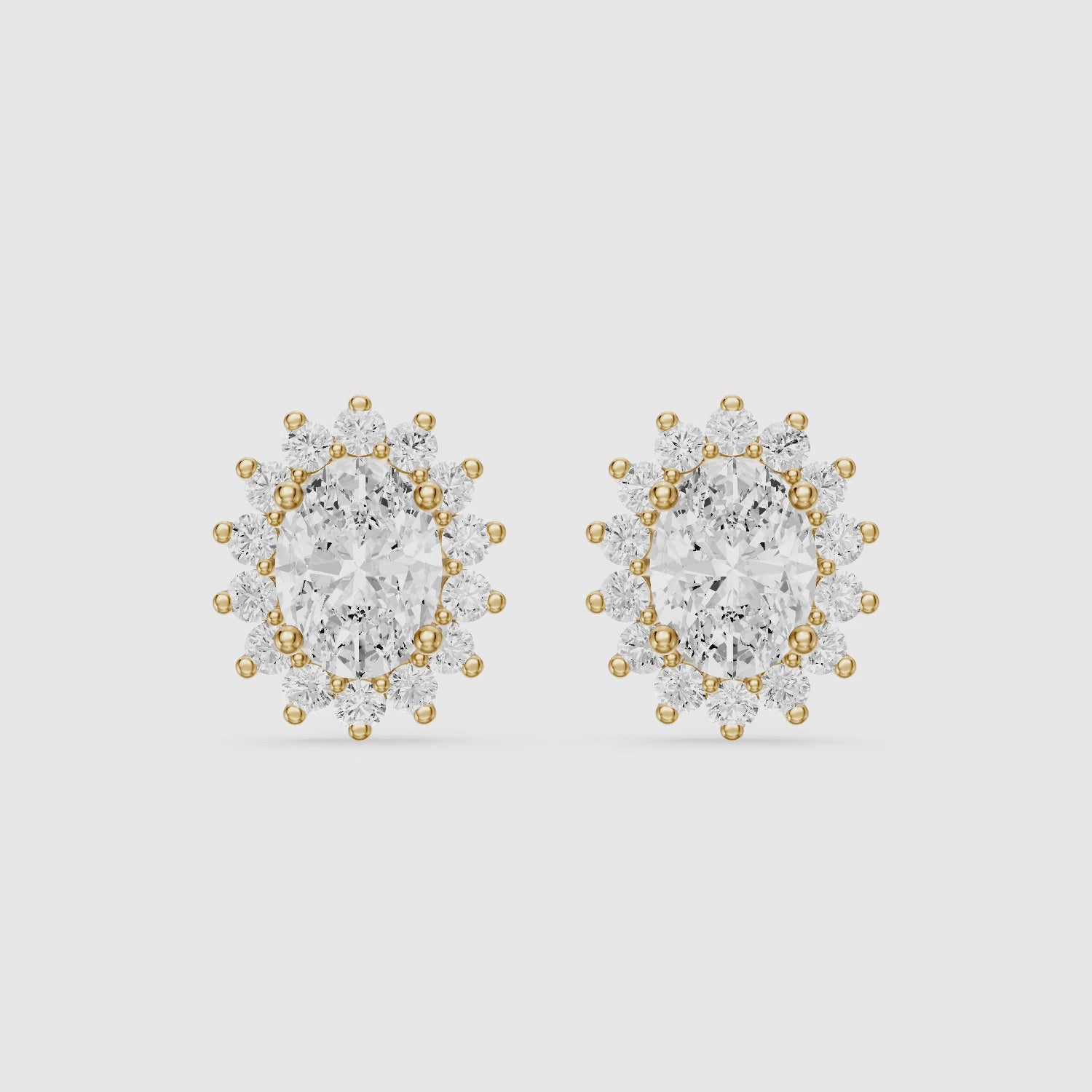 Load video: Zerline Oval Lab Grown Diamond Floral Cluster Halo Stud Earrings