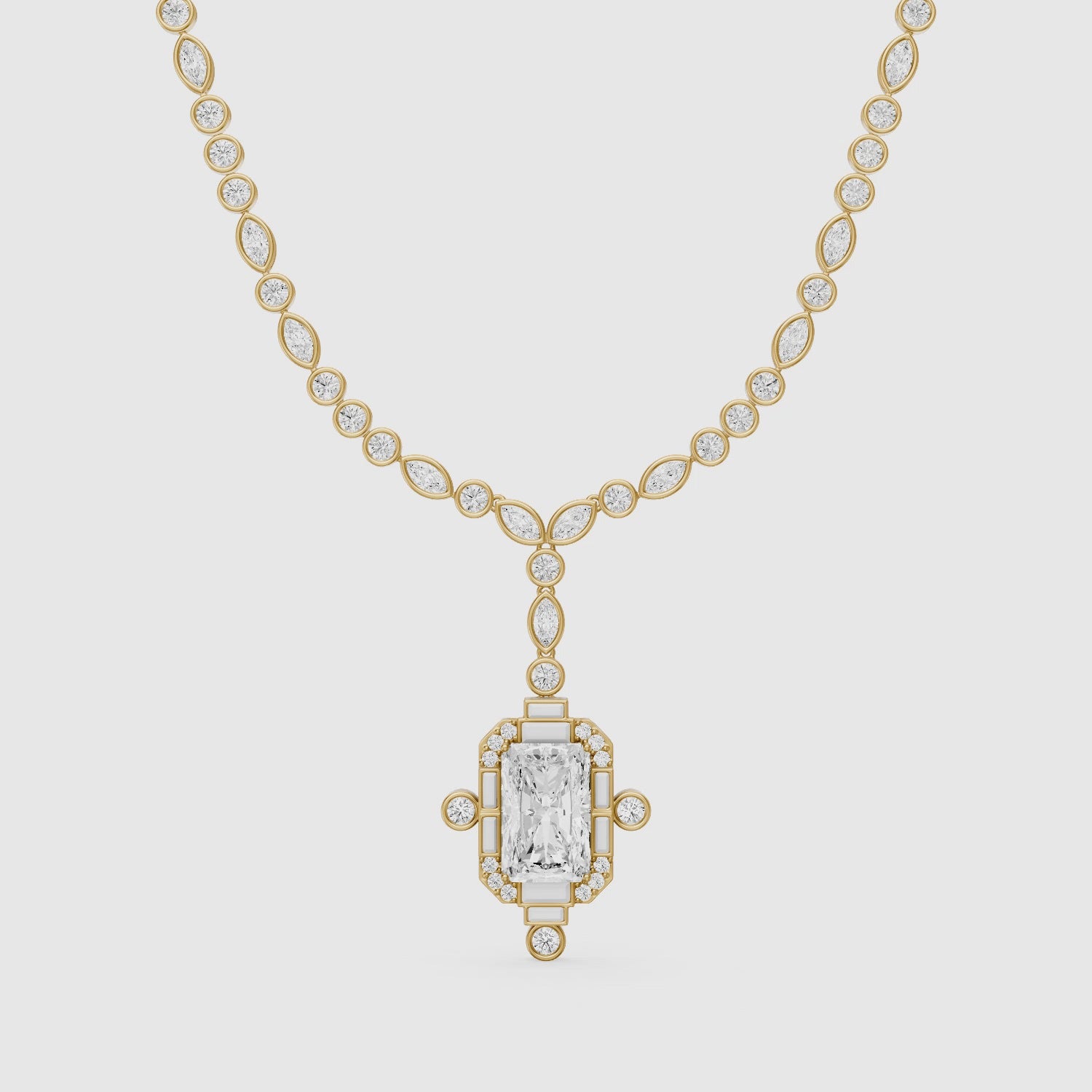 Load video: Claire Radiant Cut Lab Grown Diamond Vintage Inspired Necklace