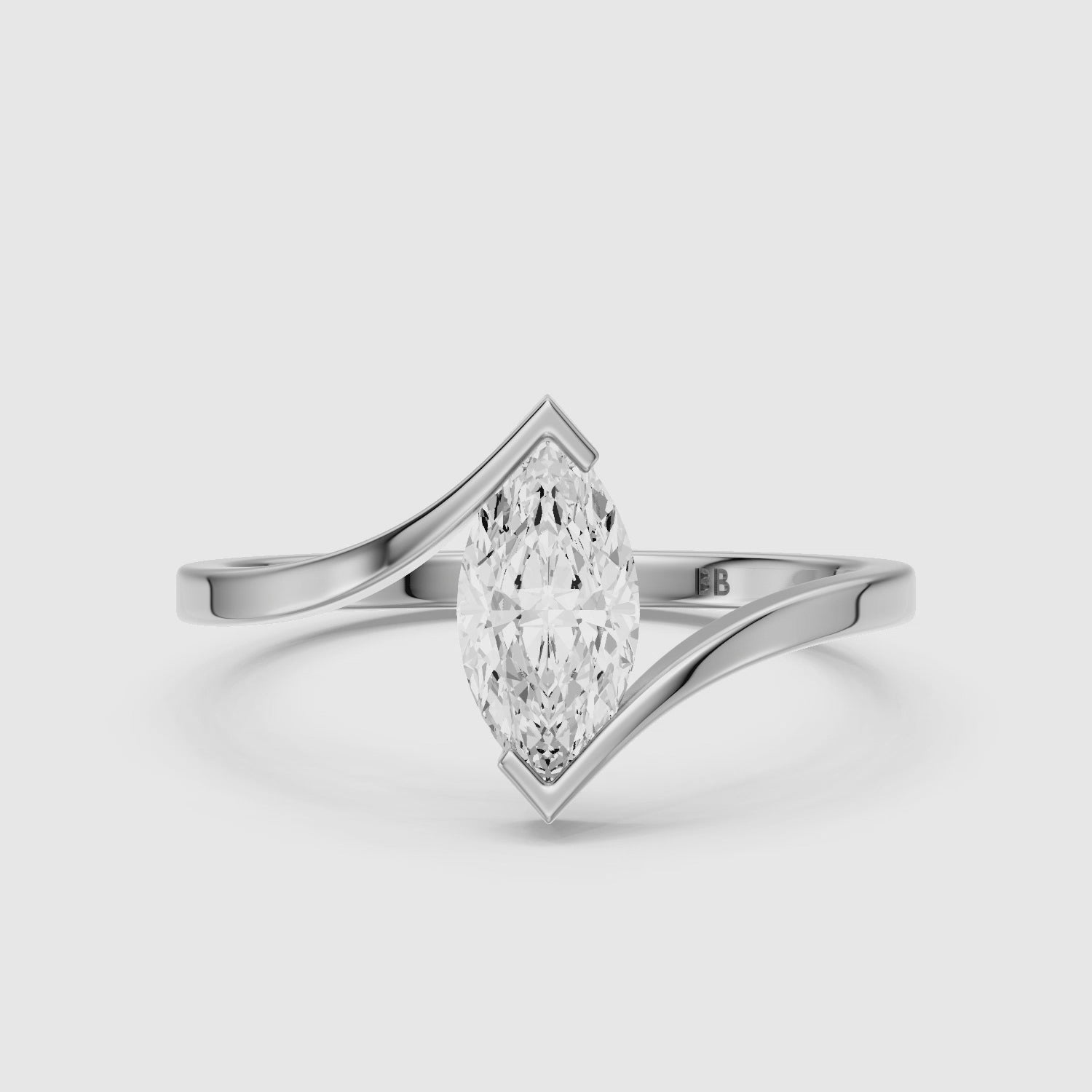 Load video: Esther Marquise Cut Solitaire Bypass Shank Lab Grown Diamond Ring