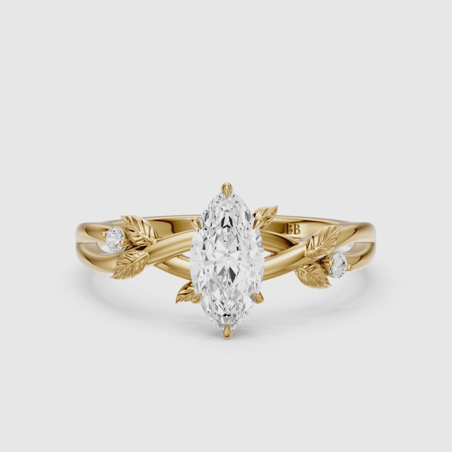 Load video: Luciana Marquise Lab Grown Diamond Leaf Vine Ring with Side Stones