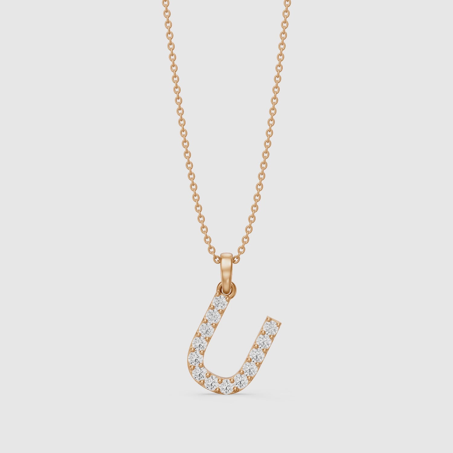 Load video: Amora Lab Grown Diamond U Initial Pendant Necklace