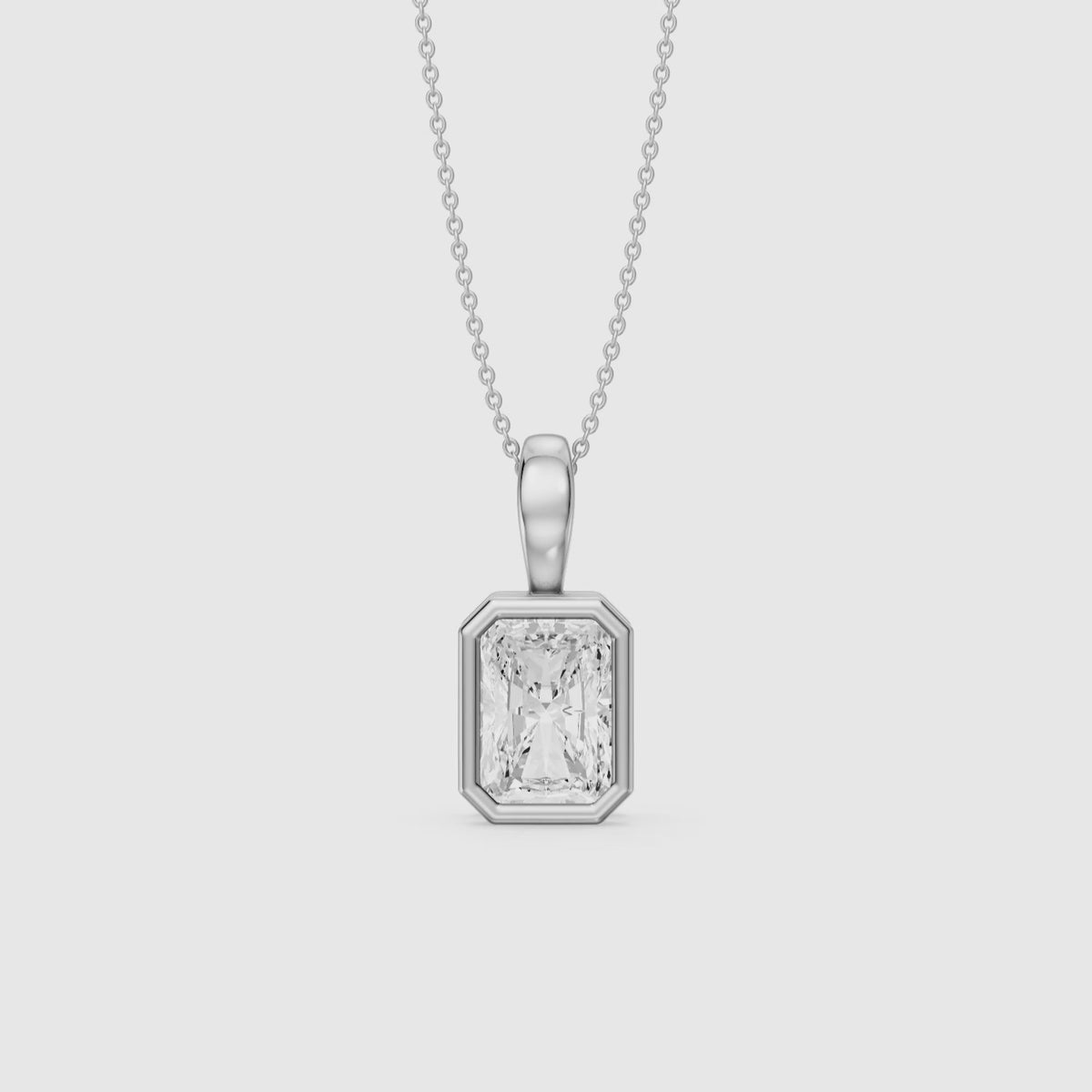 Load video: Camilla Radiant Lab Grown Diamond Bezel Solitaire Pendant