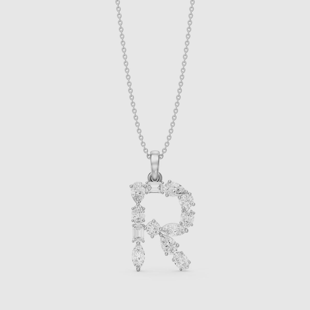 Load video: Signe Multi Shape Lab Grown Diamond Initial R Pendant