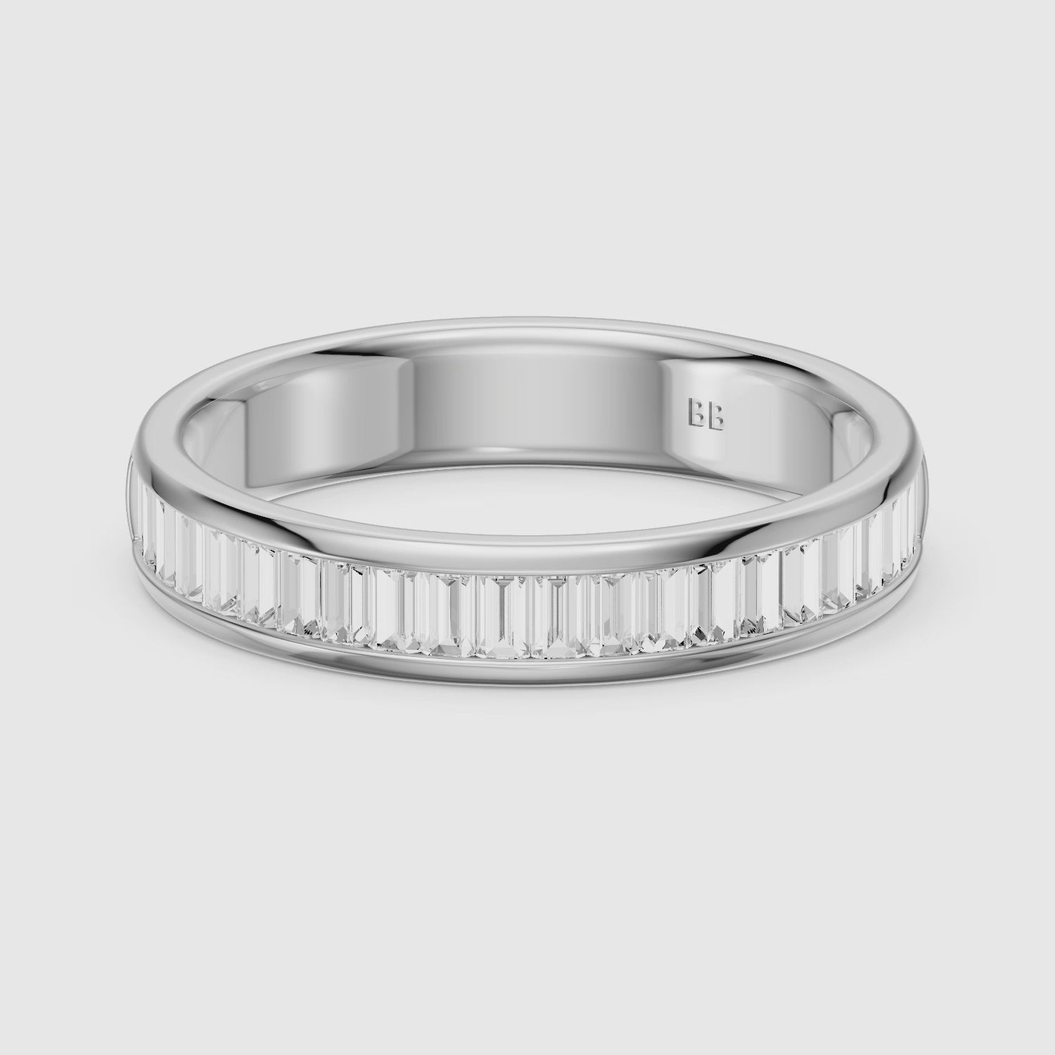 Load video: Megan Baguette Cut Channel Set Lab Grown Diamond Eternity Wedding Band