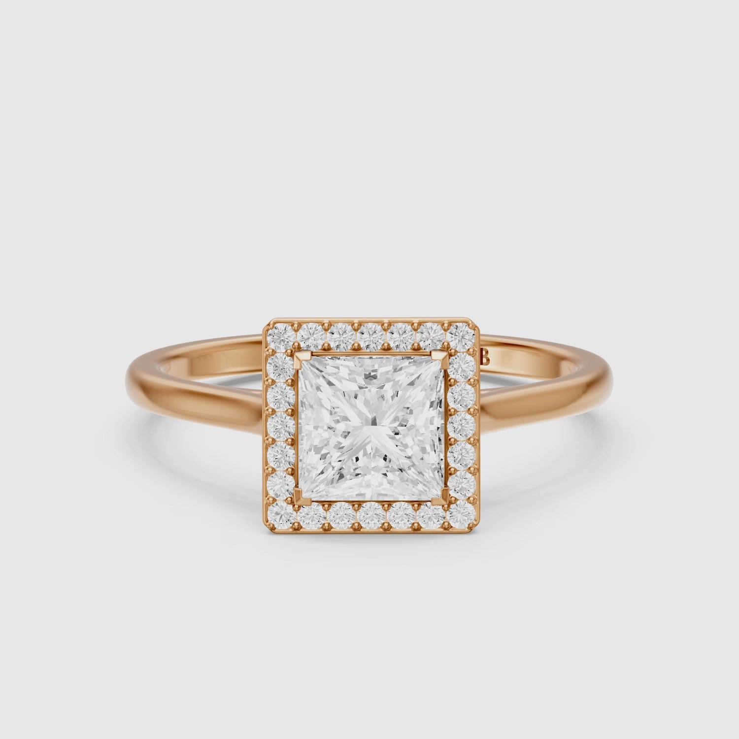 Load video: Kendre Princess Cut Halo Cathedral Style Moissanite Diamond Ring
