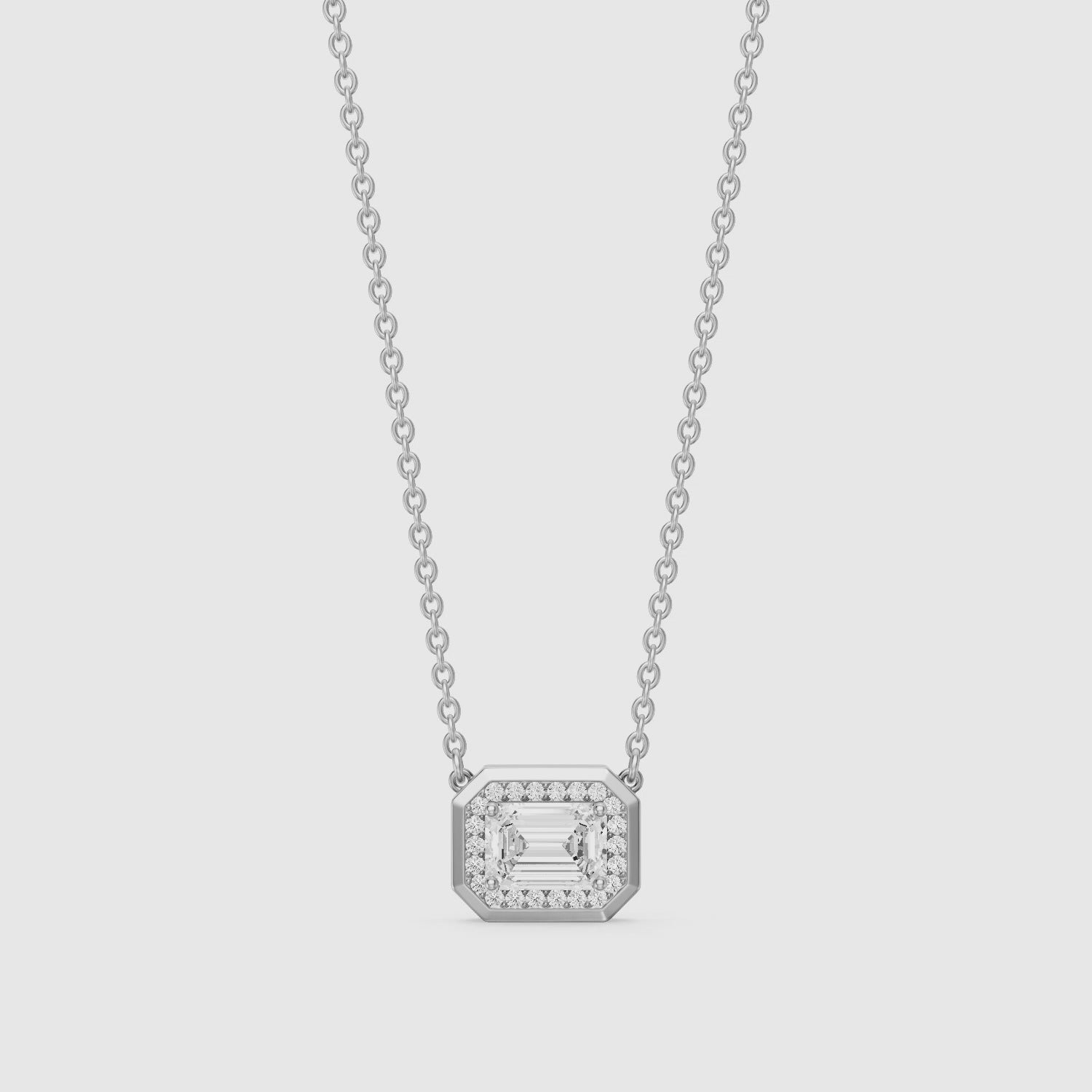 Load video: Leonie Emerald Cut Lab Grown Diamond Halo Pendant