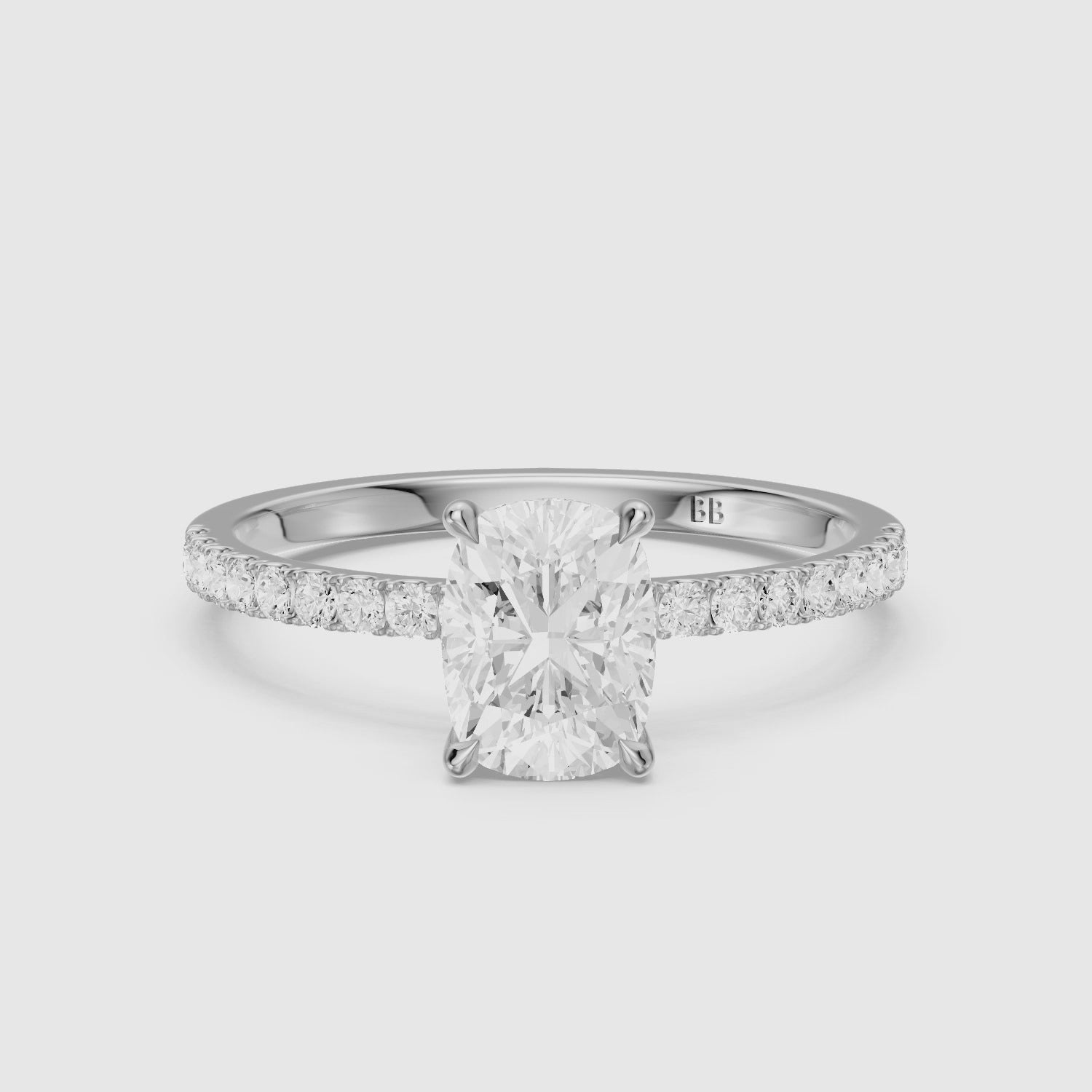 Load video: Millan Elongated Cushion Cut Hidden Halo Pave Lab Grown Diamond Ring