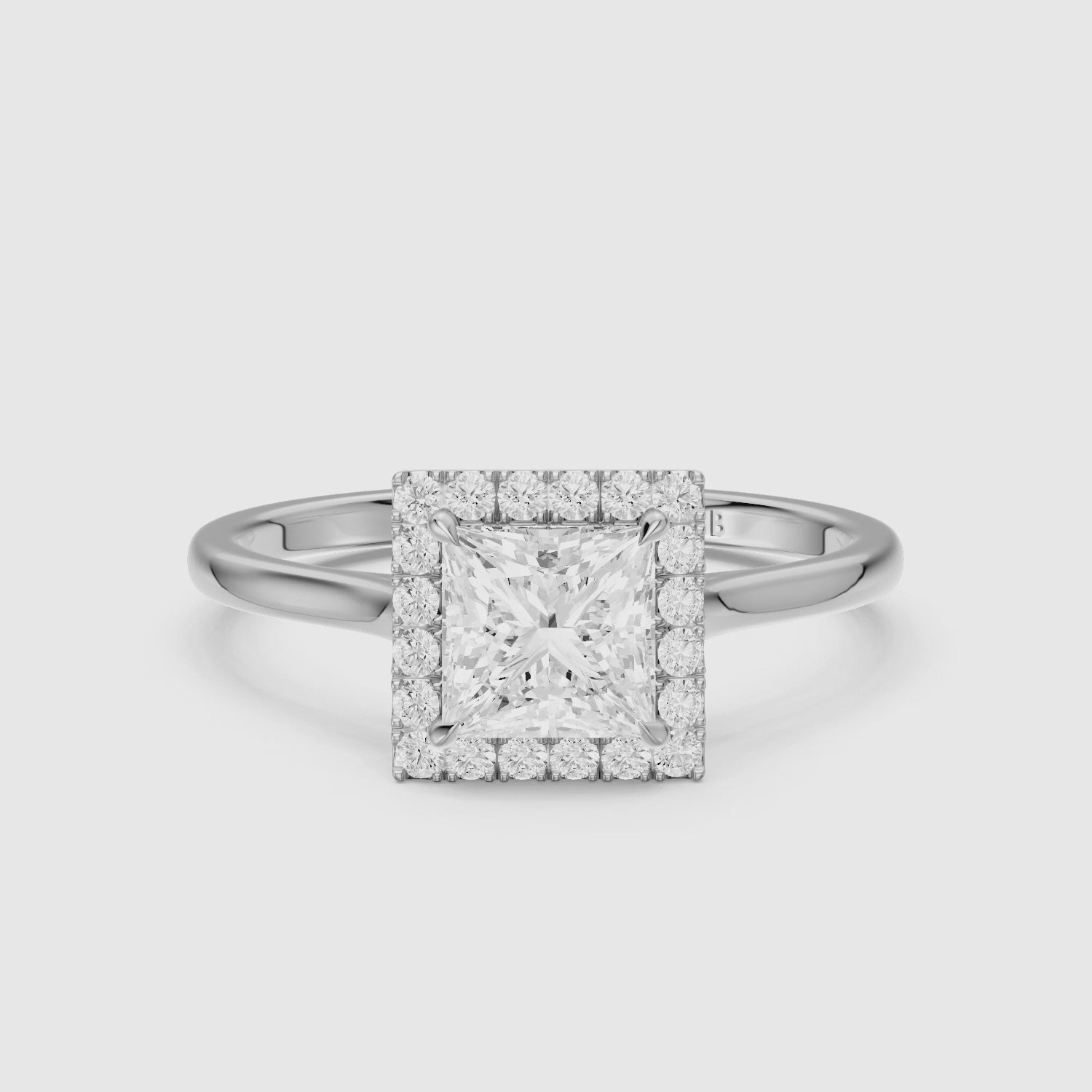 Load video: Jasmin Princess Cut Halo Cathedral Style Lab Grown Diamond Ring