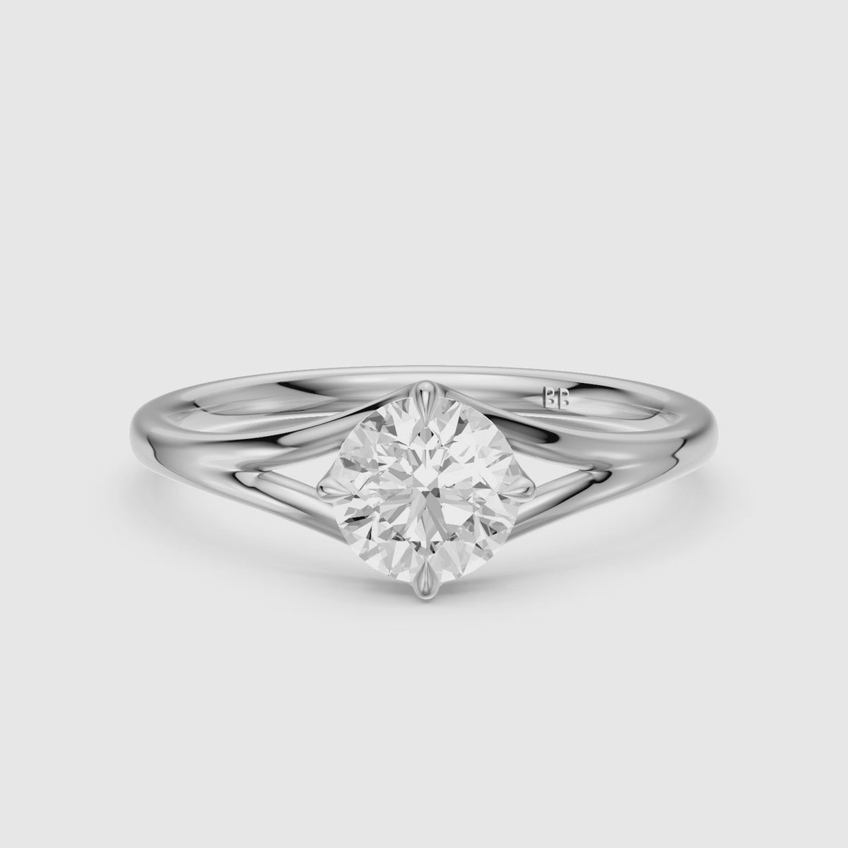 Load video: Carys Round Solitaire Split Shank Moissanite Diamond Engagement Ring