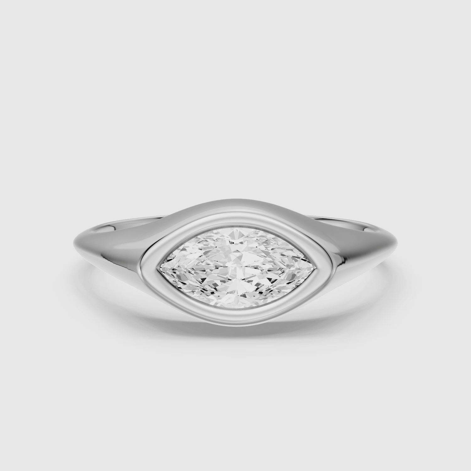 Load video: Tionna Marquise Cut East West Bezel Set Moissanite Diamond Ring