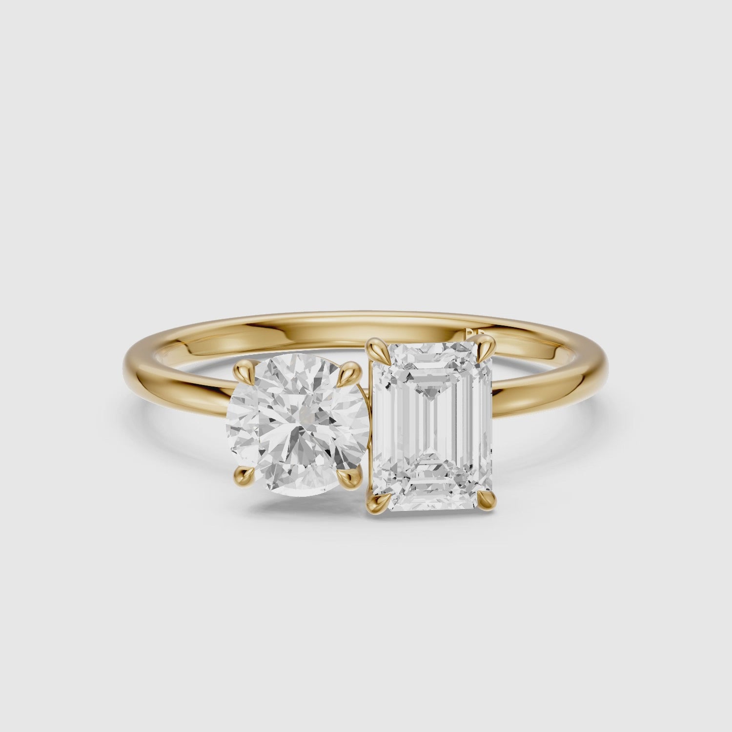 Load video: Ayslee Toi Et Moi Engagement Ring With Round and Emerald Cut Moissanite Diamonds