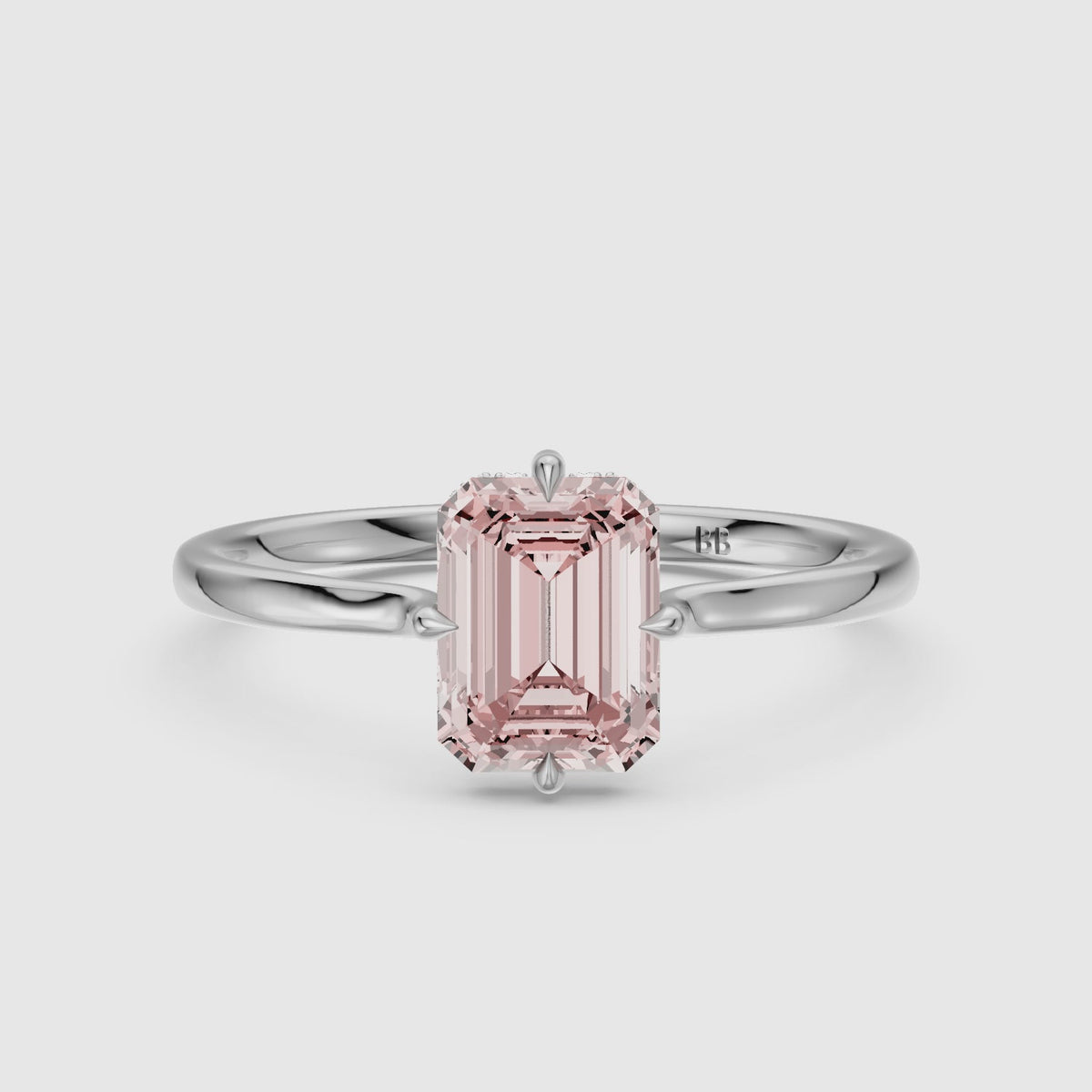 Load video: Kirra 4 Prong Emerald Cut Pink Lab Grown Diamond Hidden Halo Ring