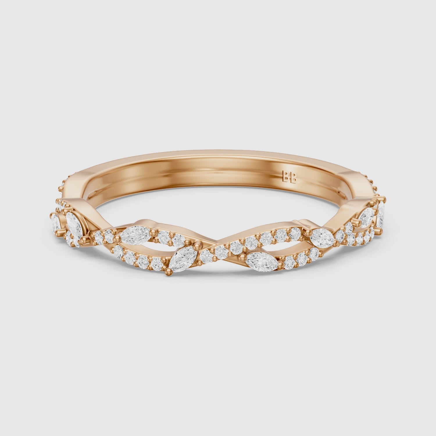 Load video: Elodie Twisted Marquise and Round Lab Grown Diamond Wedding Band