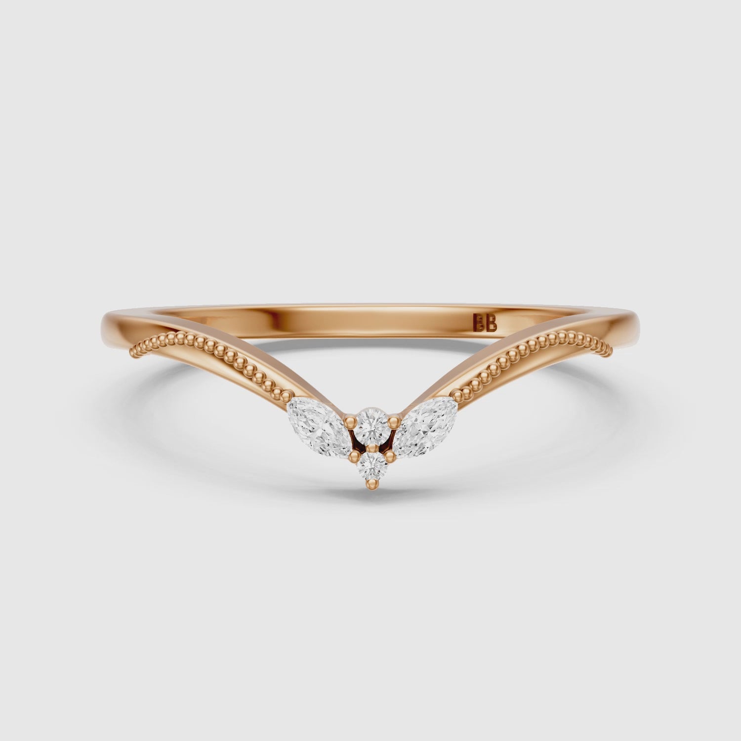 Load video: Ophelia Marquise and Round Vintage Style Lab Grown Diamond Curved Wedding Band