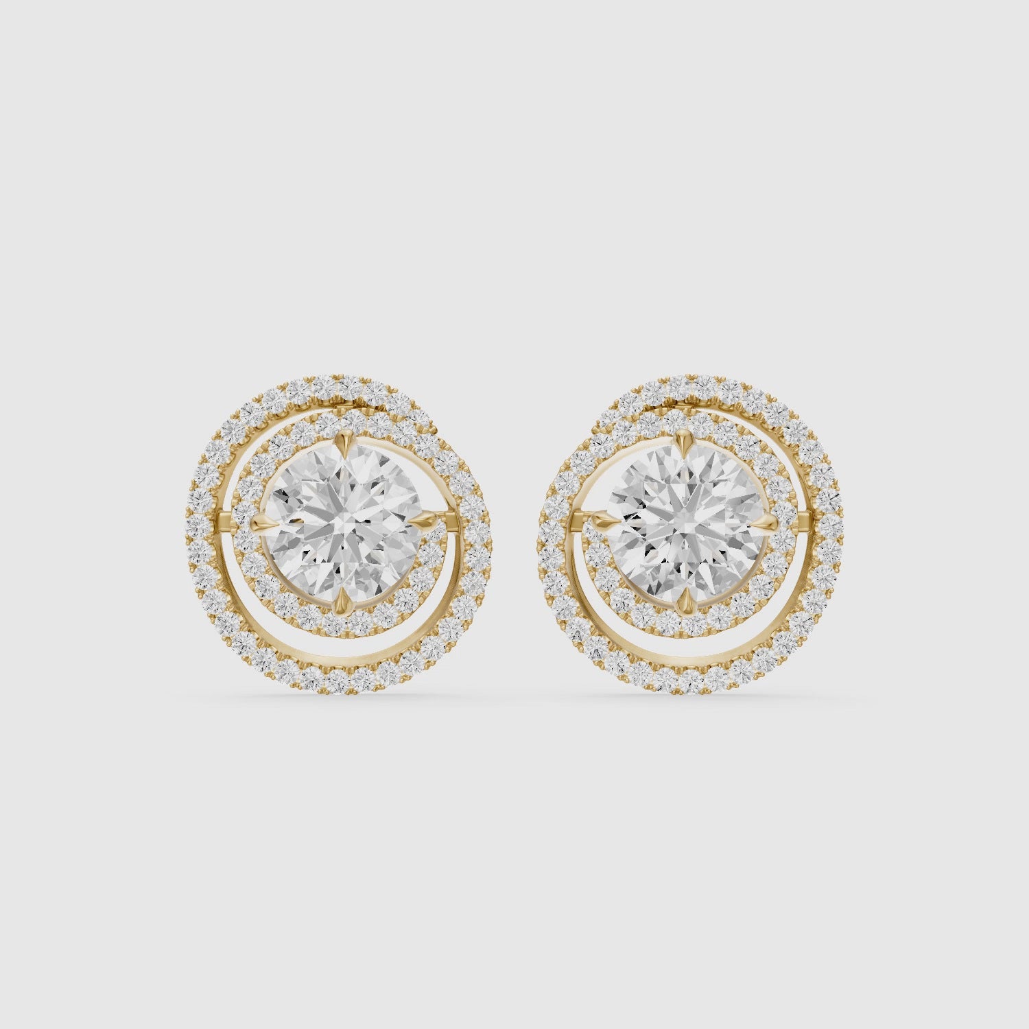 Load video: Orietta Round Lab Grown Diamond Spiral Pave Halo Earrings