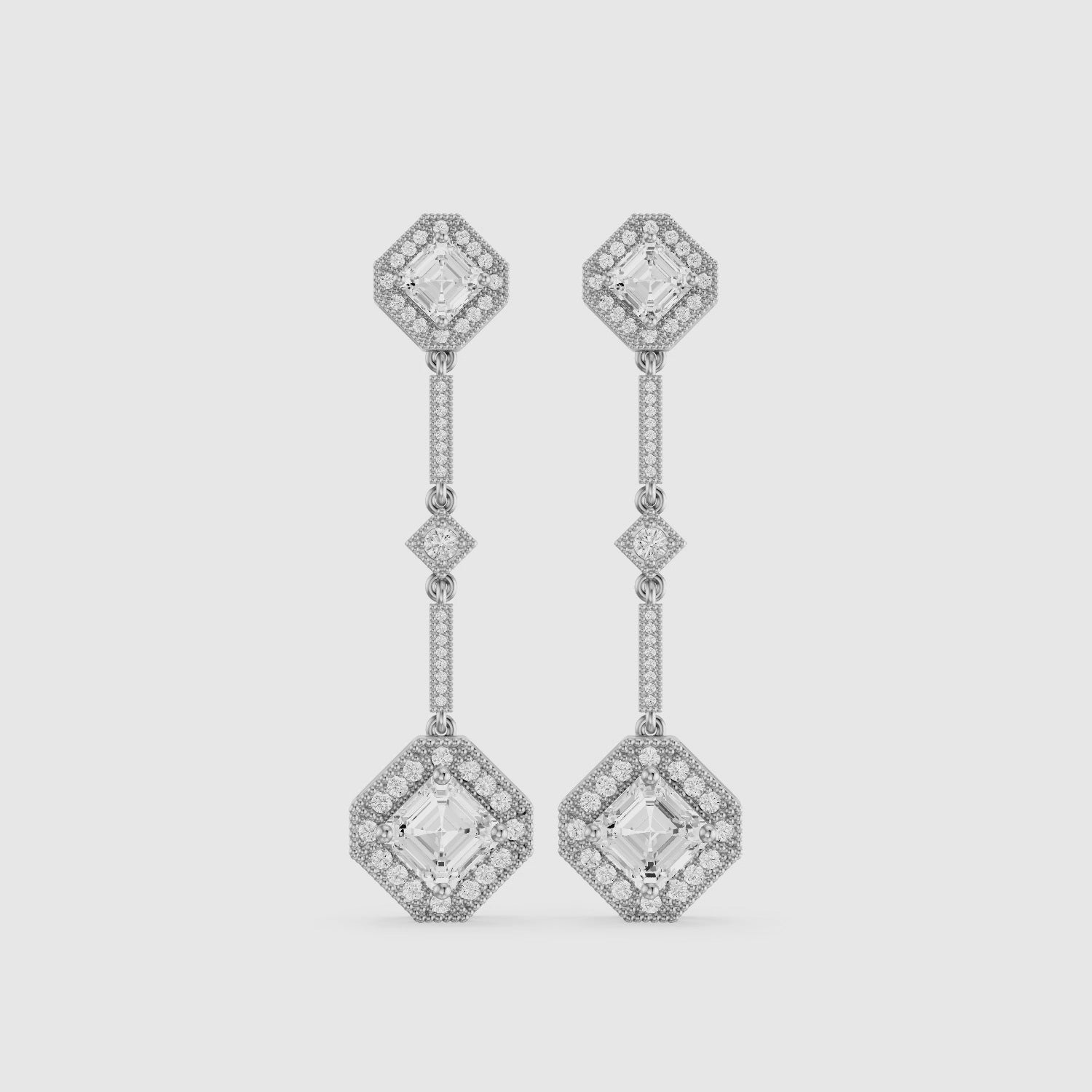 Load video: Eileen Asscher Lab Grown Diamond Vintage Halo Drop Earrings