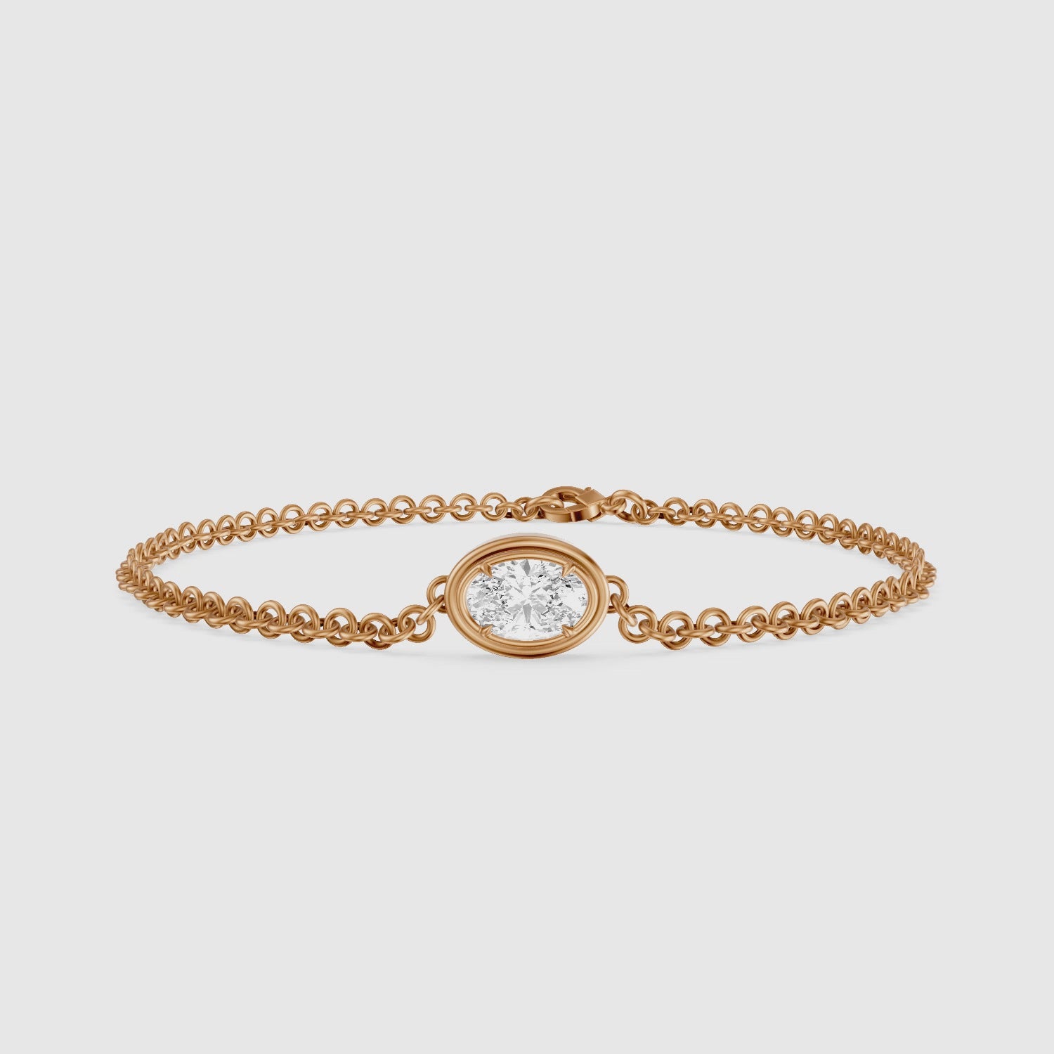 Load video: Katie Oval Lab Grown Diamond Solitaire Chain Bracelet