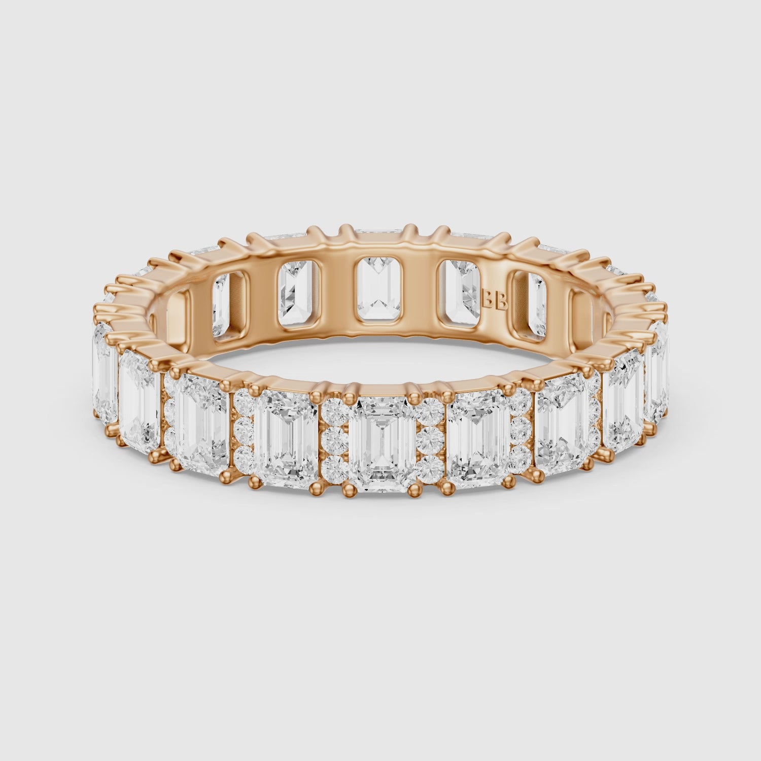 Load video: Esme Emerald Cut Lab Grown Diamond Halo Full Eternity Band Ring
