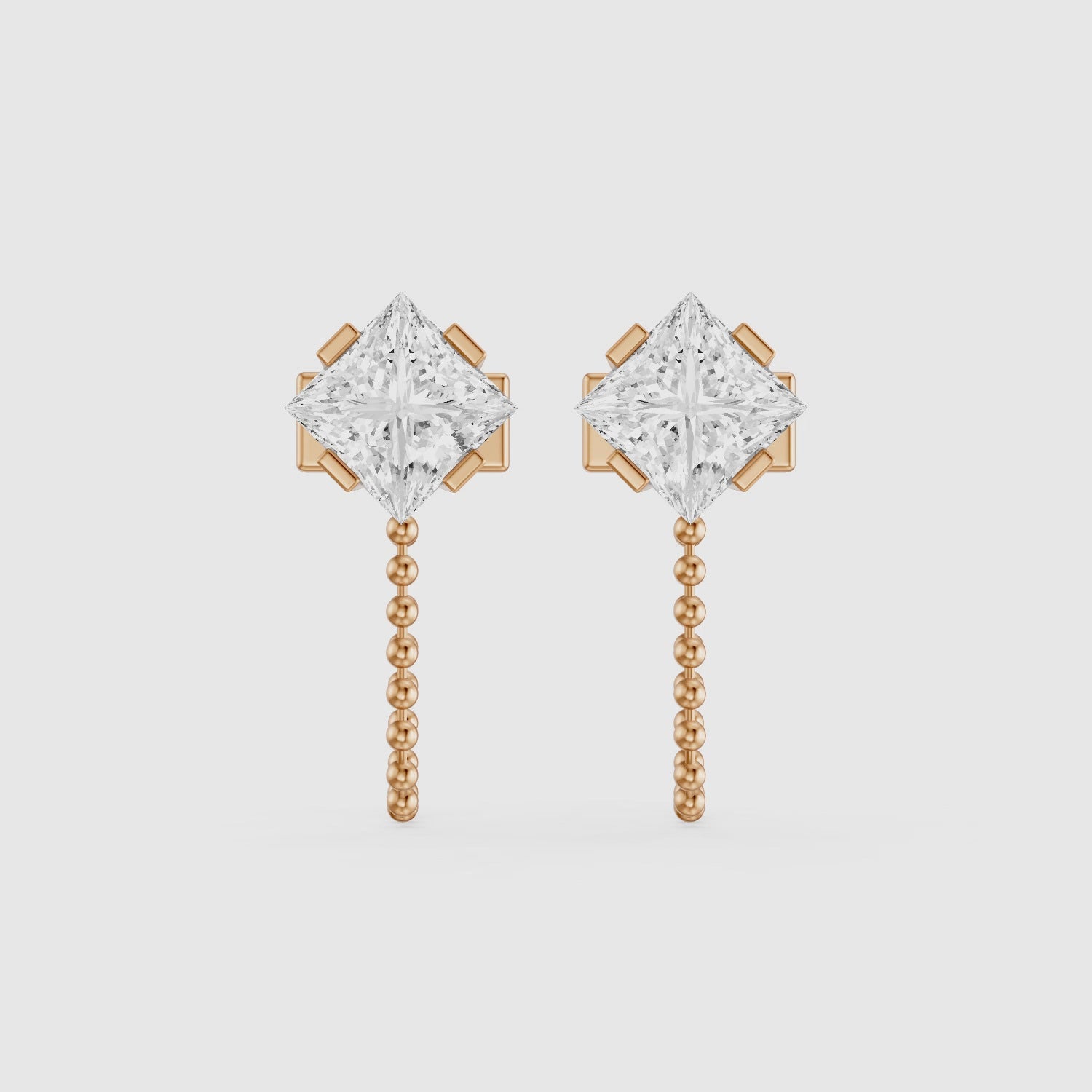 Load video: Ziva Princess Cut Lab Grown Diamond Drop Chain Earrings