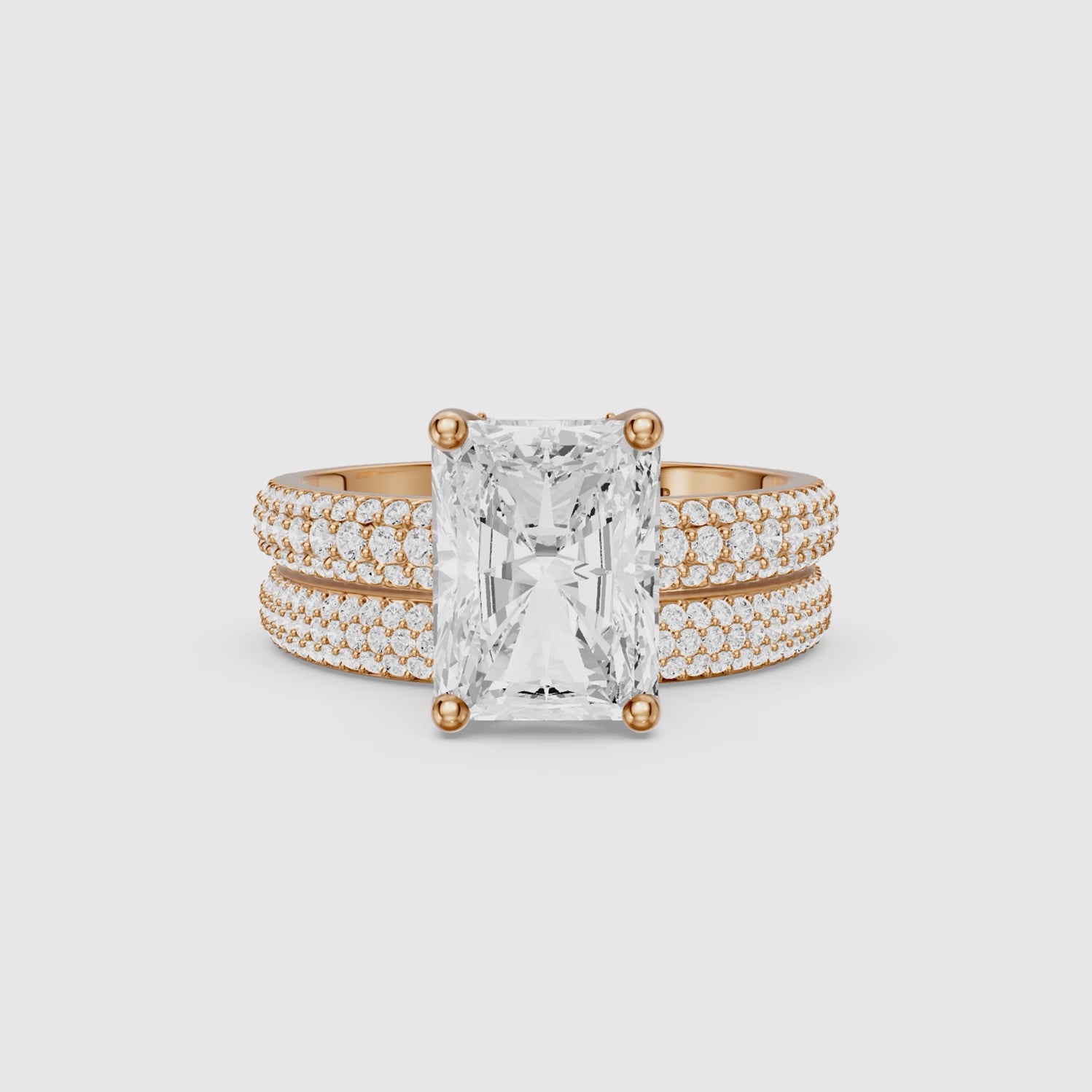Load video: Luisa Radiant Cut Lab Grown Diamond Pave Scooped Hidden Halo Bridal Set