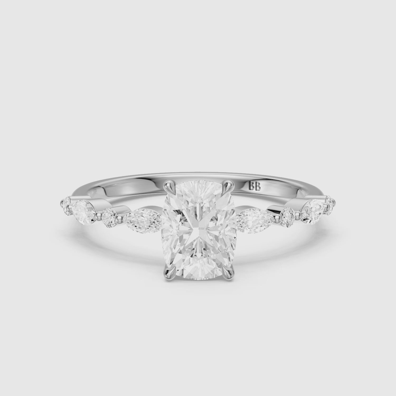 Load video: Nailea Elongated Cushion Cut Hidden Halo Lab Grown Diamond Ring