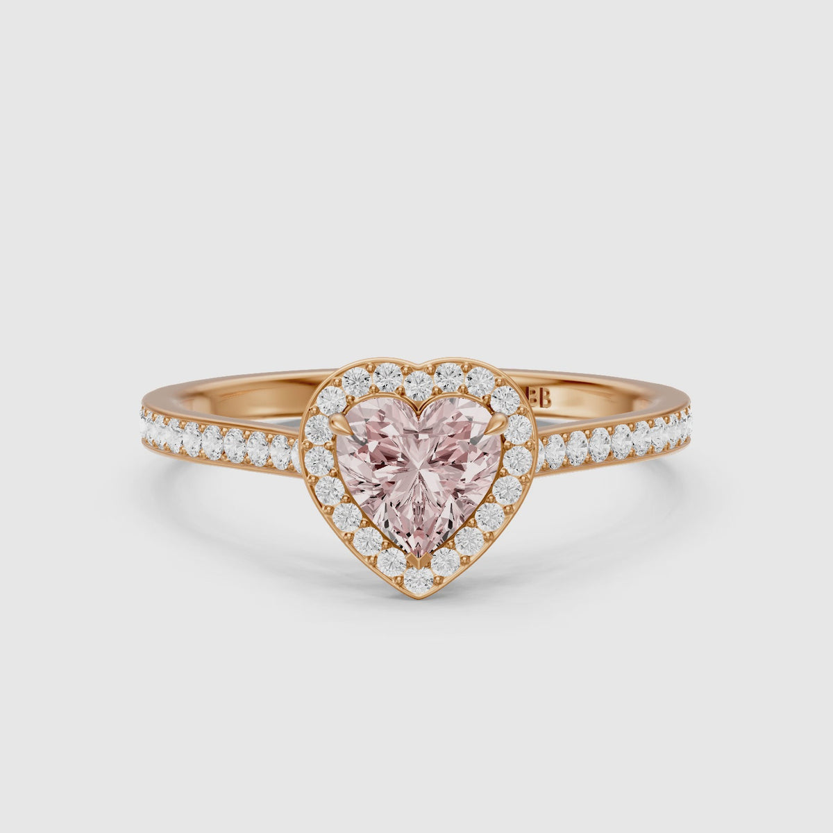 Load video: Melisande Heart Shaped Halo Channel Set Pink Lab Grown Diamond Ring
