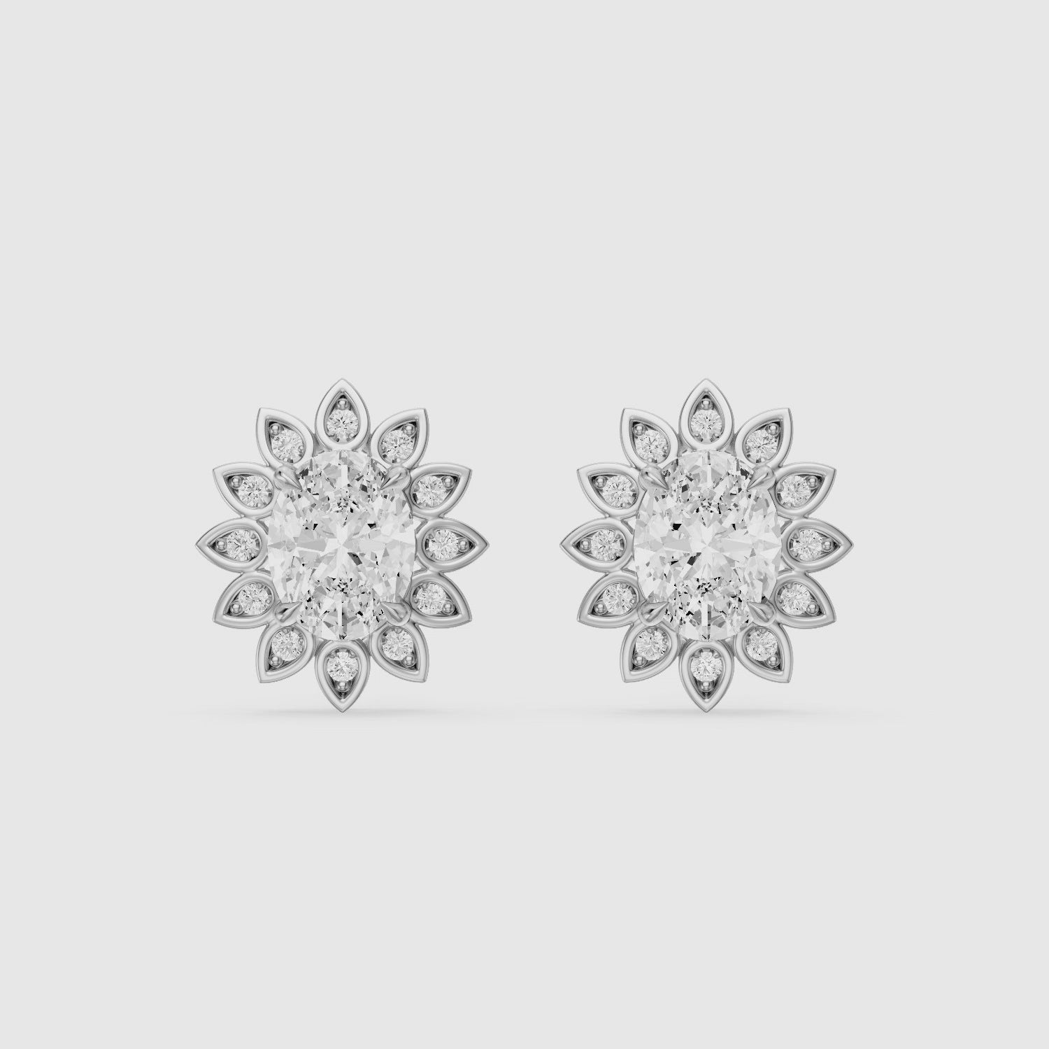 Load video: Zaira Oval Shape Lab Grown Diamond Vintage Halo Earrings