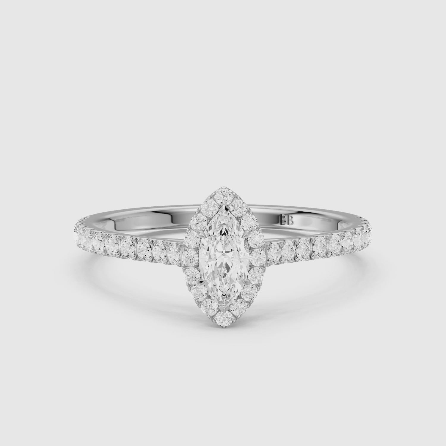 Load video: Sloane Marquise Cut Halo Cathedral Pave Lab Grown Diamond Ring