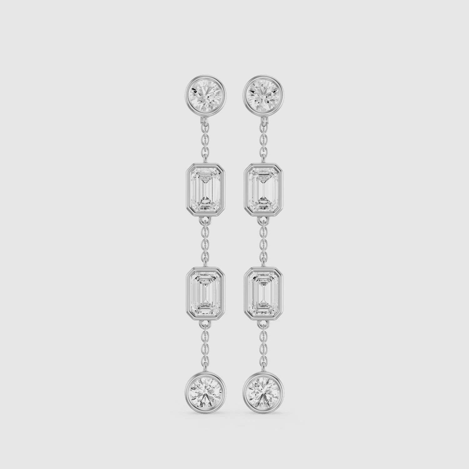 Load video: Quincy Bezel Set Emerald Cut and Round Lab Grown Diamond Station Drops Earrings