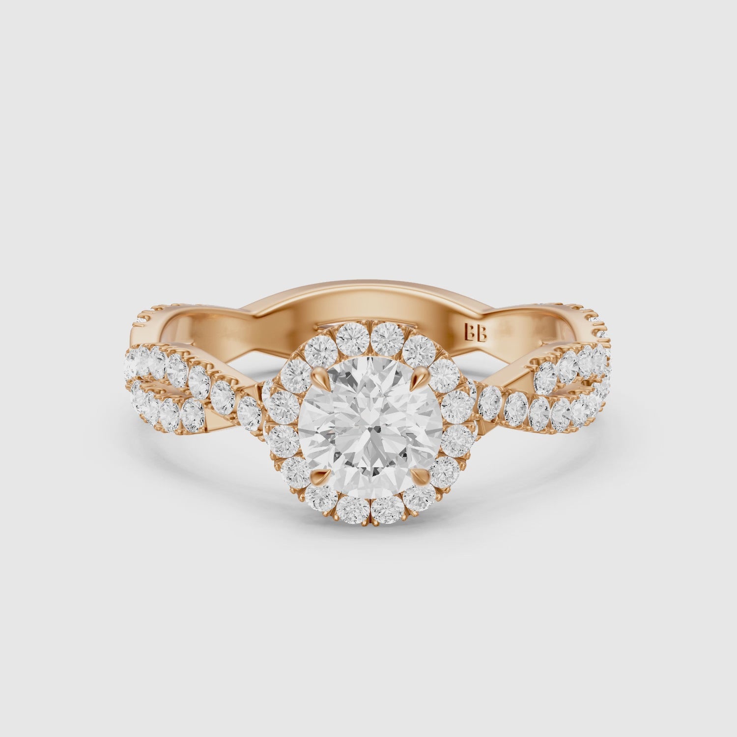 Load video: Ryleen Round Cut Halo Twisted Pave Band Lab Grown Diamond Ring