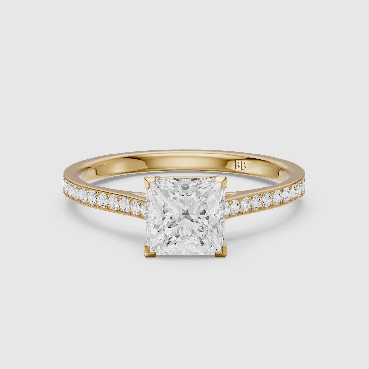 Load video: Jaylyn Princess Cut Side Stone Cathedral Lab Grown Diamond Ring