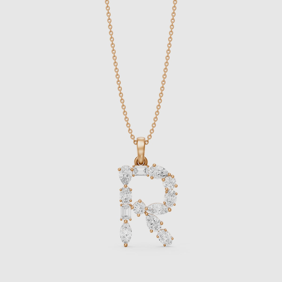 Load video: Signe Multi Shape Lab Grown Diamond Initial R Pendant