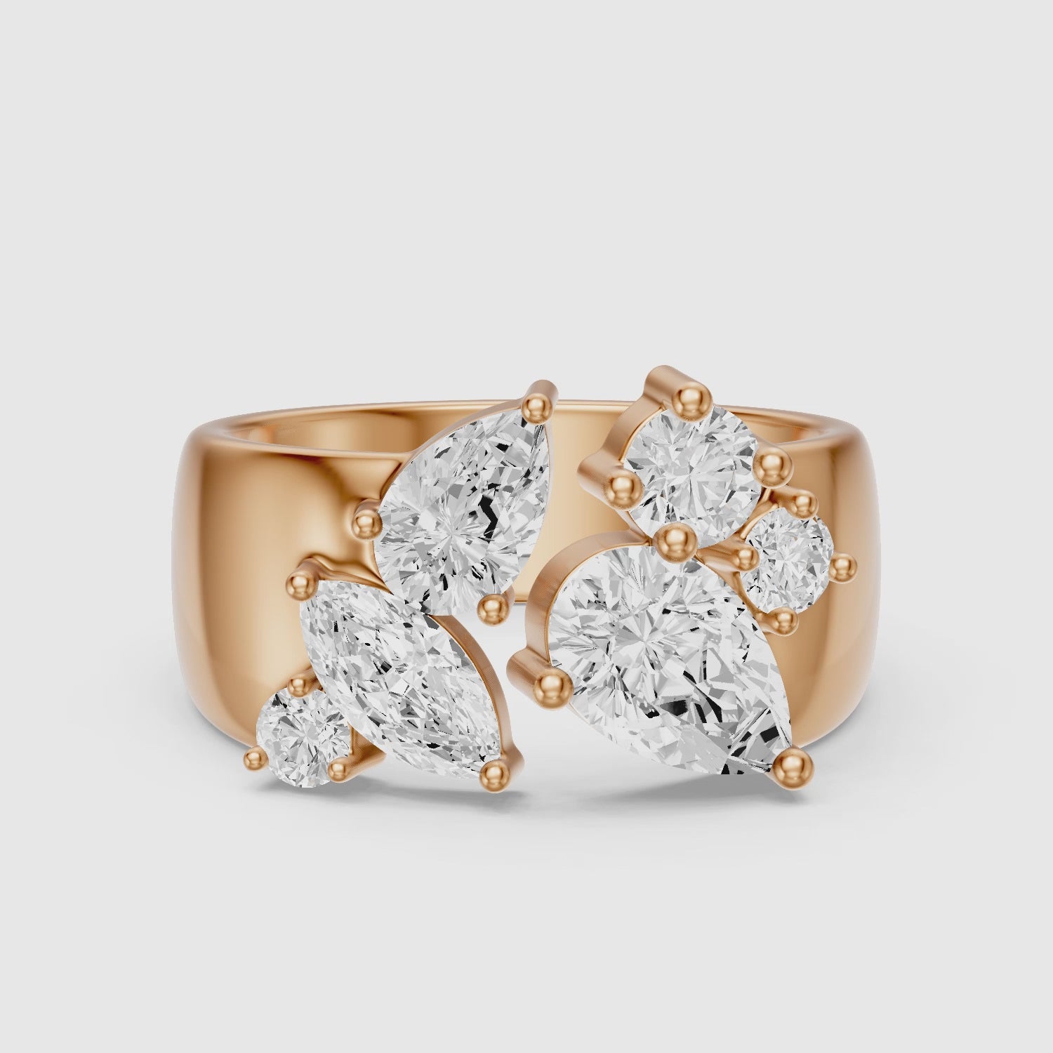 Load video: Aniya Mixed Shape Lab Grown Diamond Cluster Wide Open Cigar Band