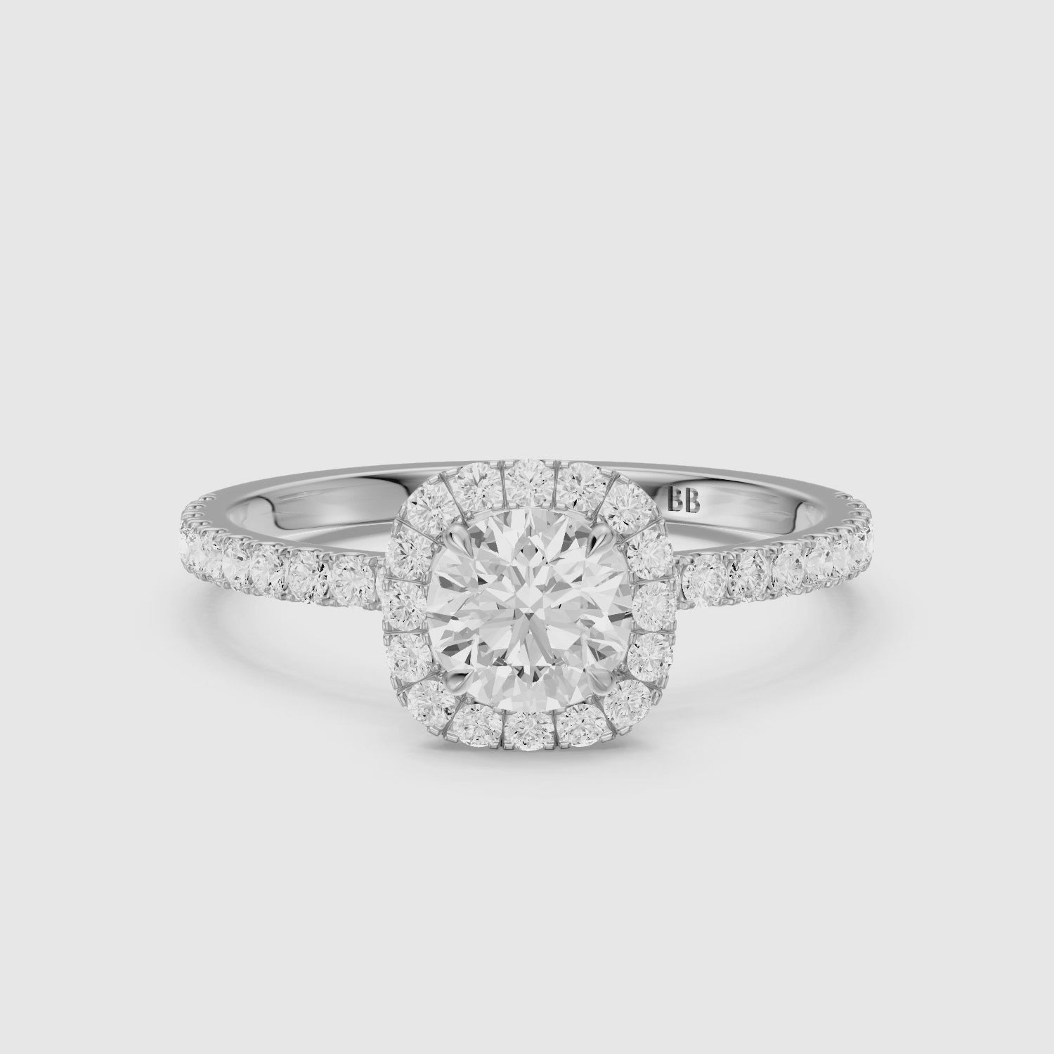 Load video: Tayler Round Cut Halo Pave Lab Grown Diamond Engagement Ring