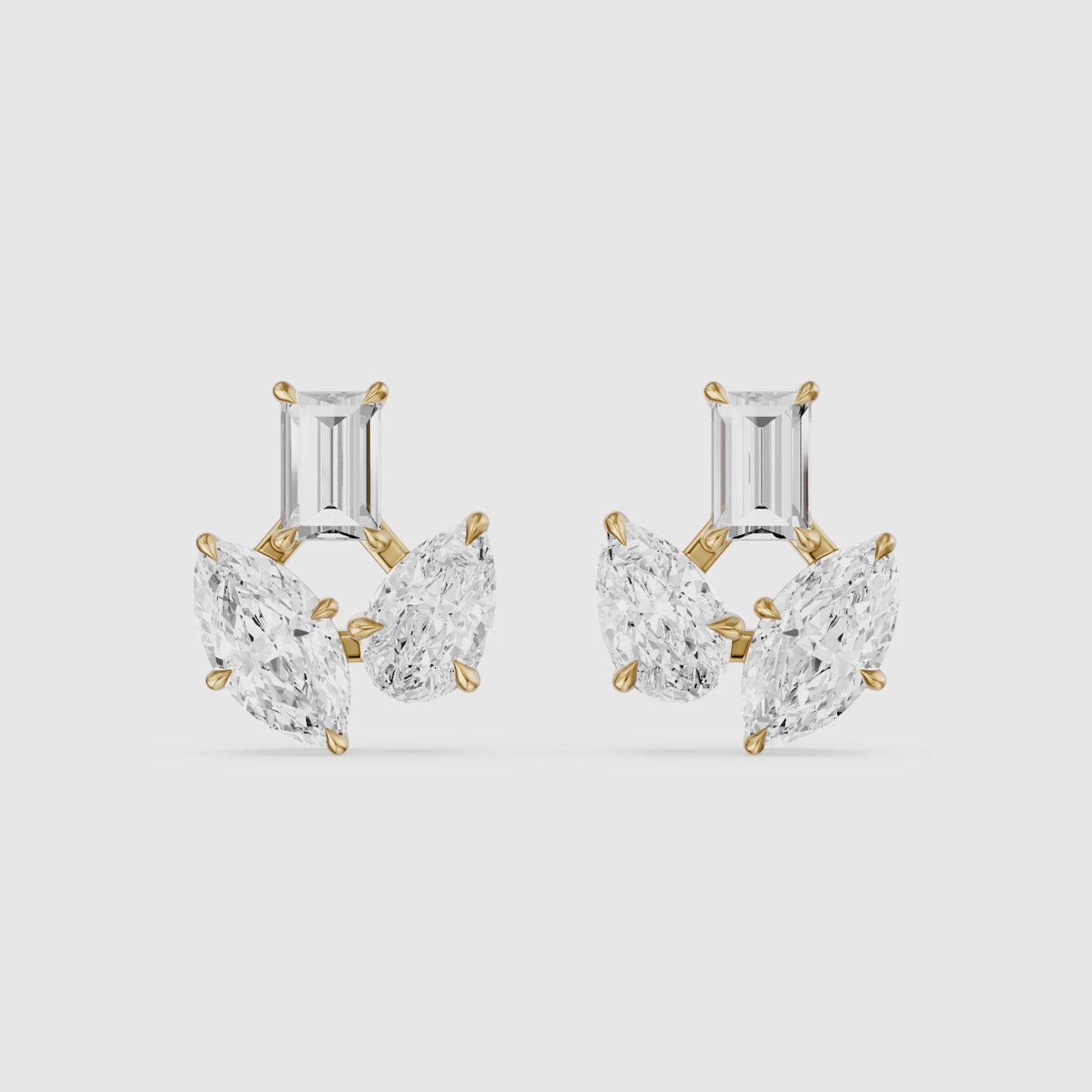 Load video: Vesper Marquise Pear Baguette Lab Grown Diamond Designer Stud Earrings