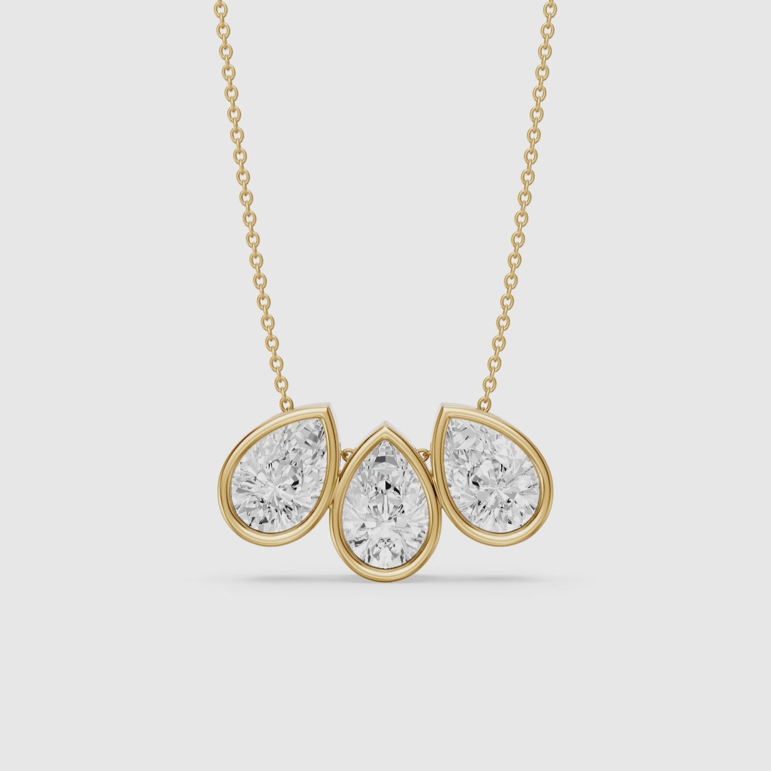 Load video: Hattie Three Stone Pear Lab Grown Diamond Bezel Necklace