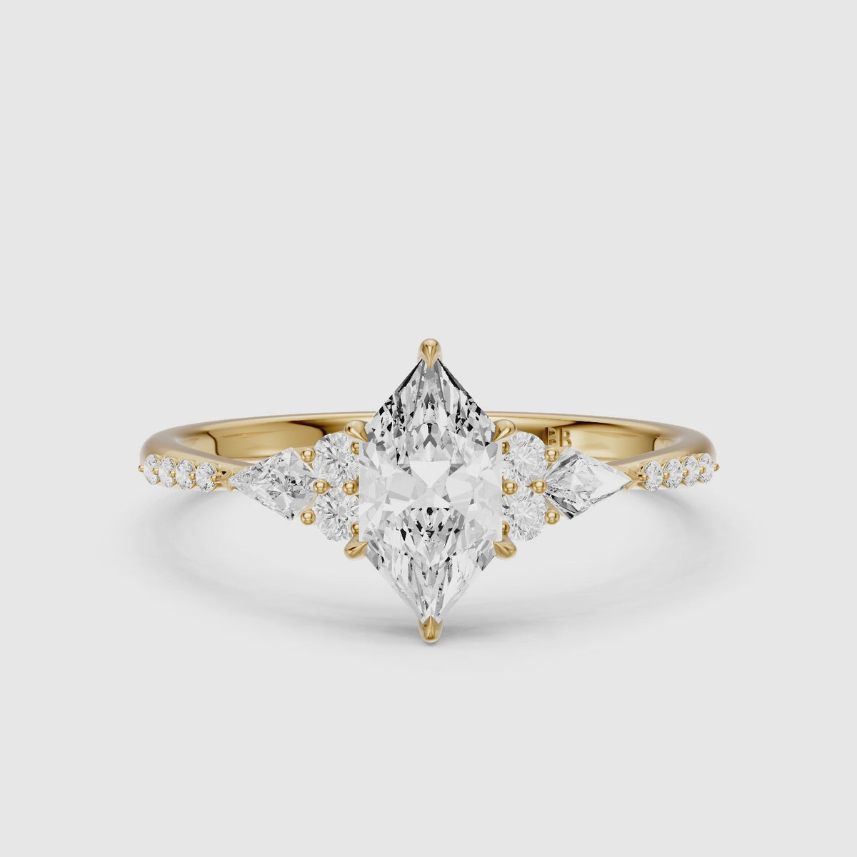 Load video: Kara Dutch Marquise Cut Lab Grown Diamond Ring with Round and Kite Side Stones