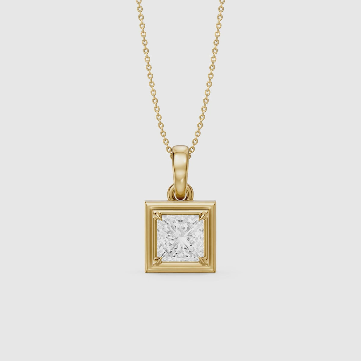 Load video: Esme Princess Cut Lab Grown Diamond Bezel Pendant with Prong